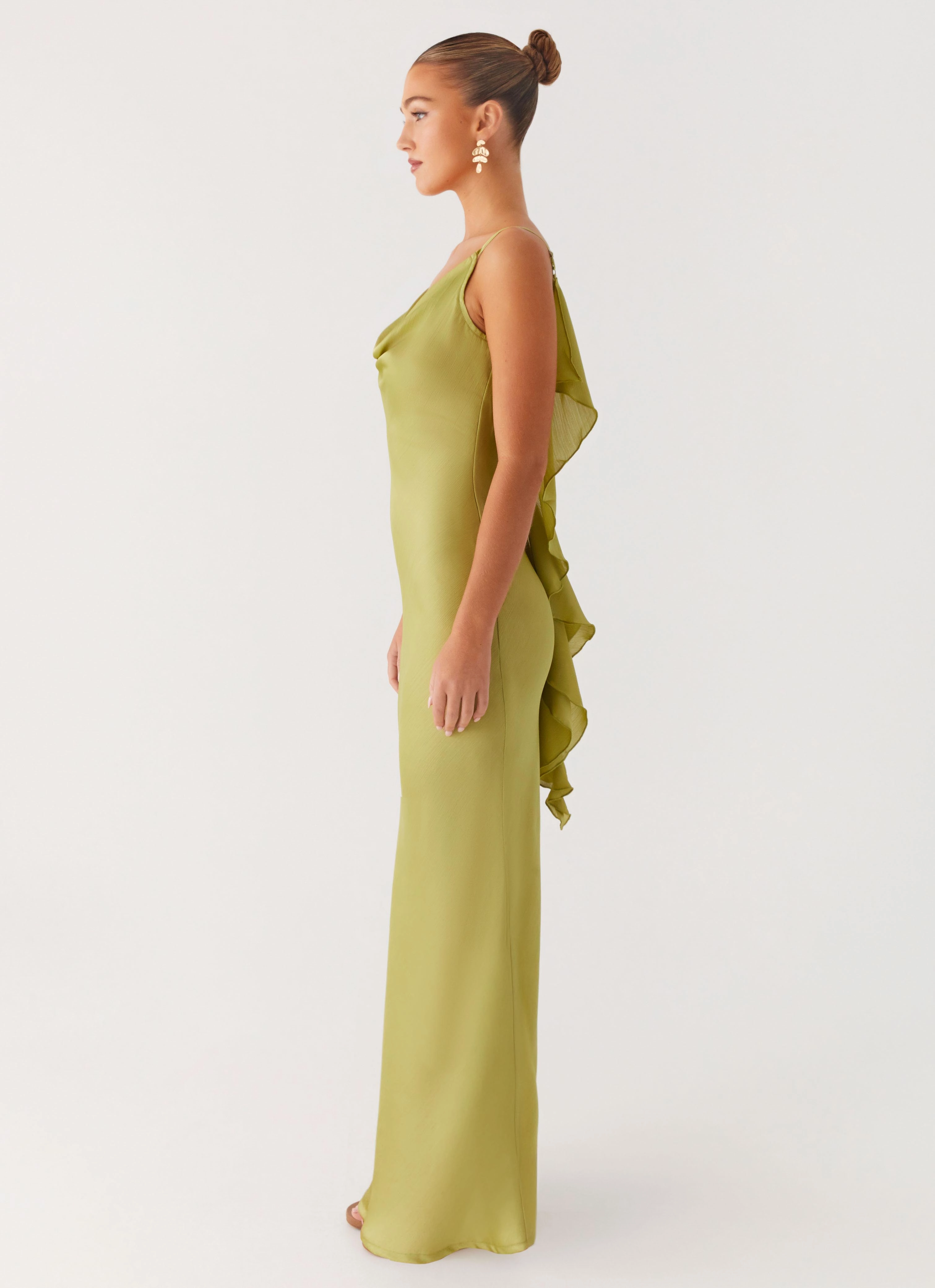 Vintage Style Silky Drape Jade Escape Maxi Dress - Lime