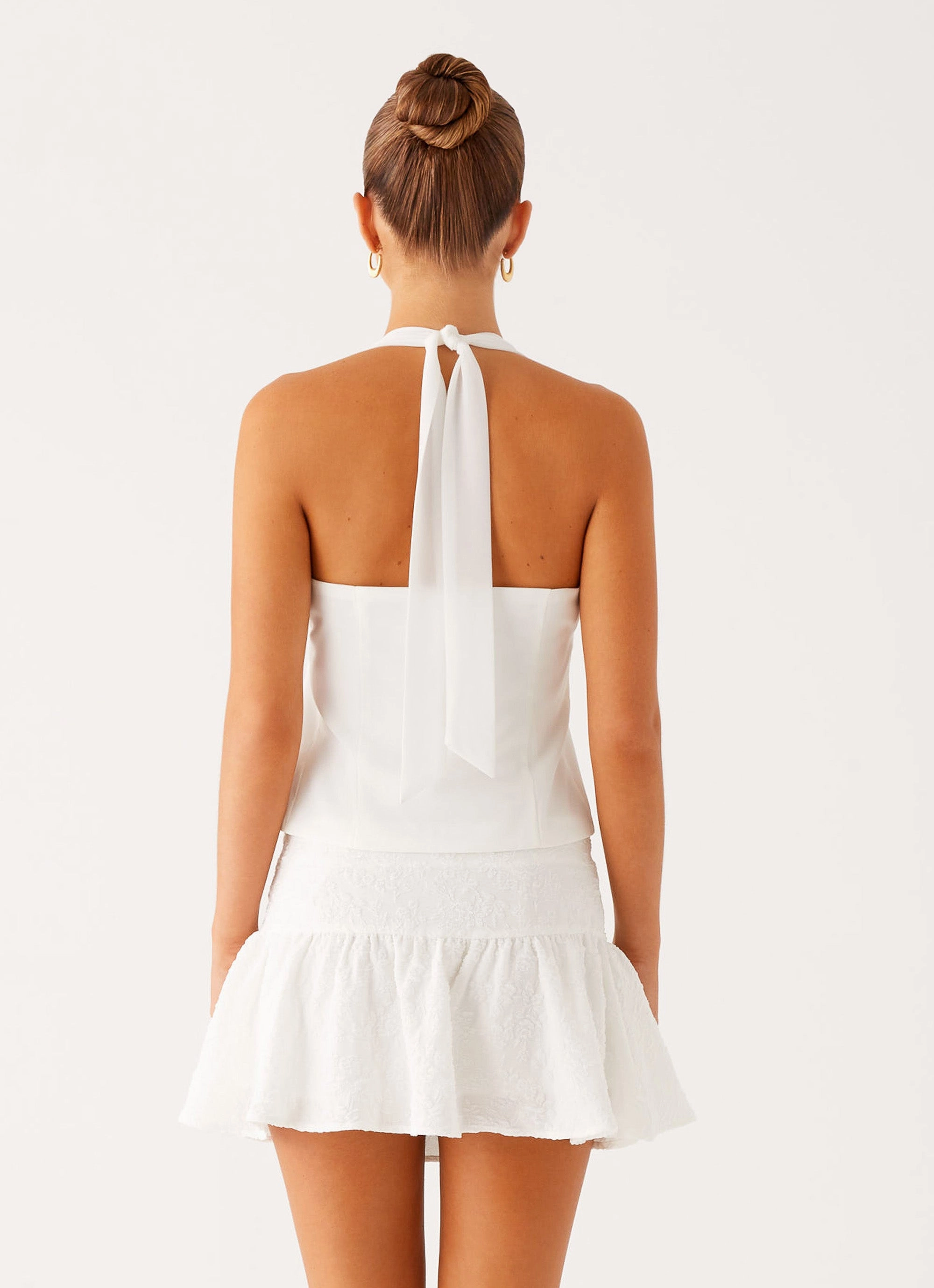 Lets Pretend Halterneck Top - White RecycledPolyester MeshLining