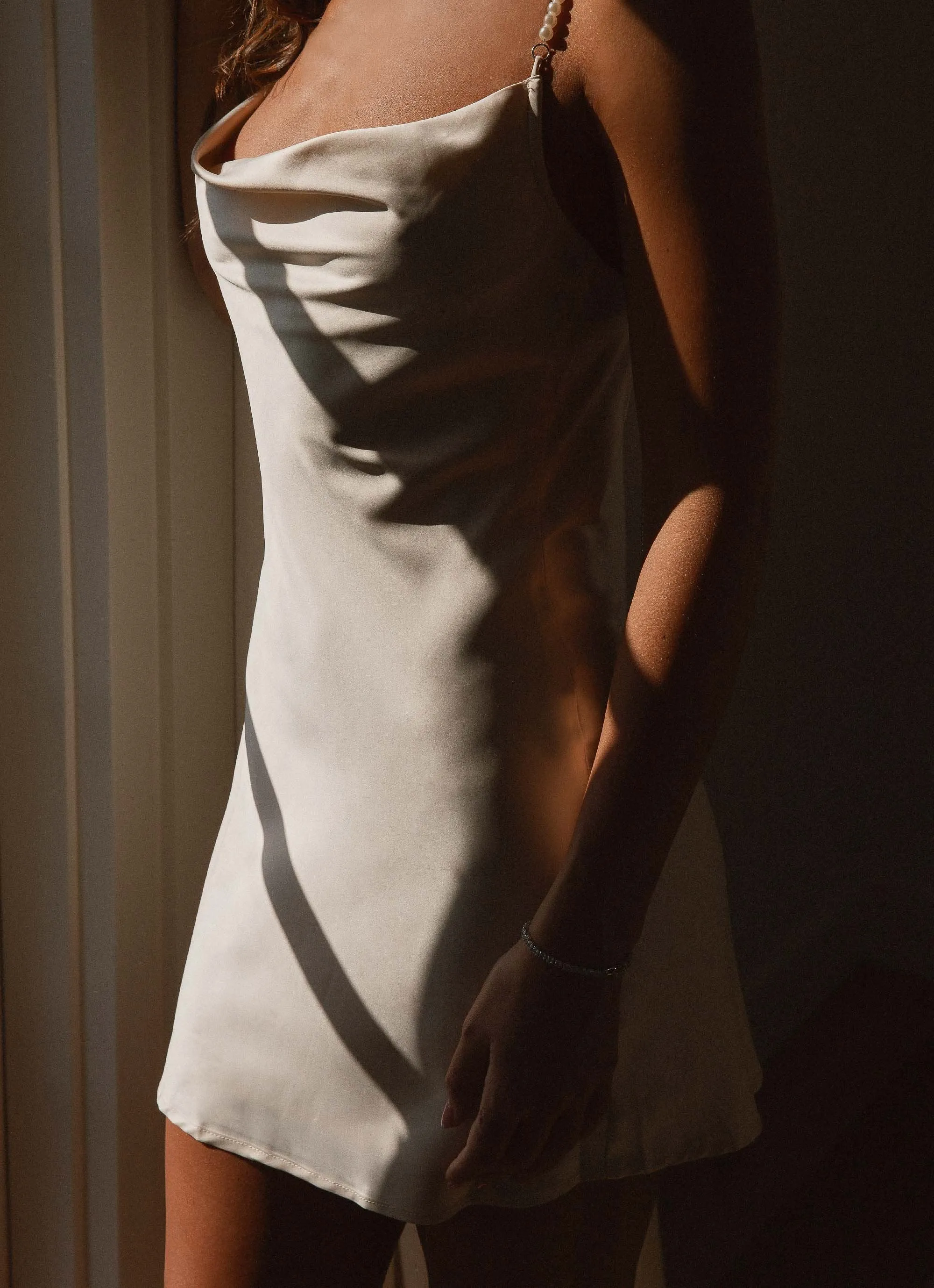 Here We Go Satin Mini Dress - Pearl Geometric Pattern holiday season