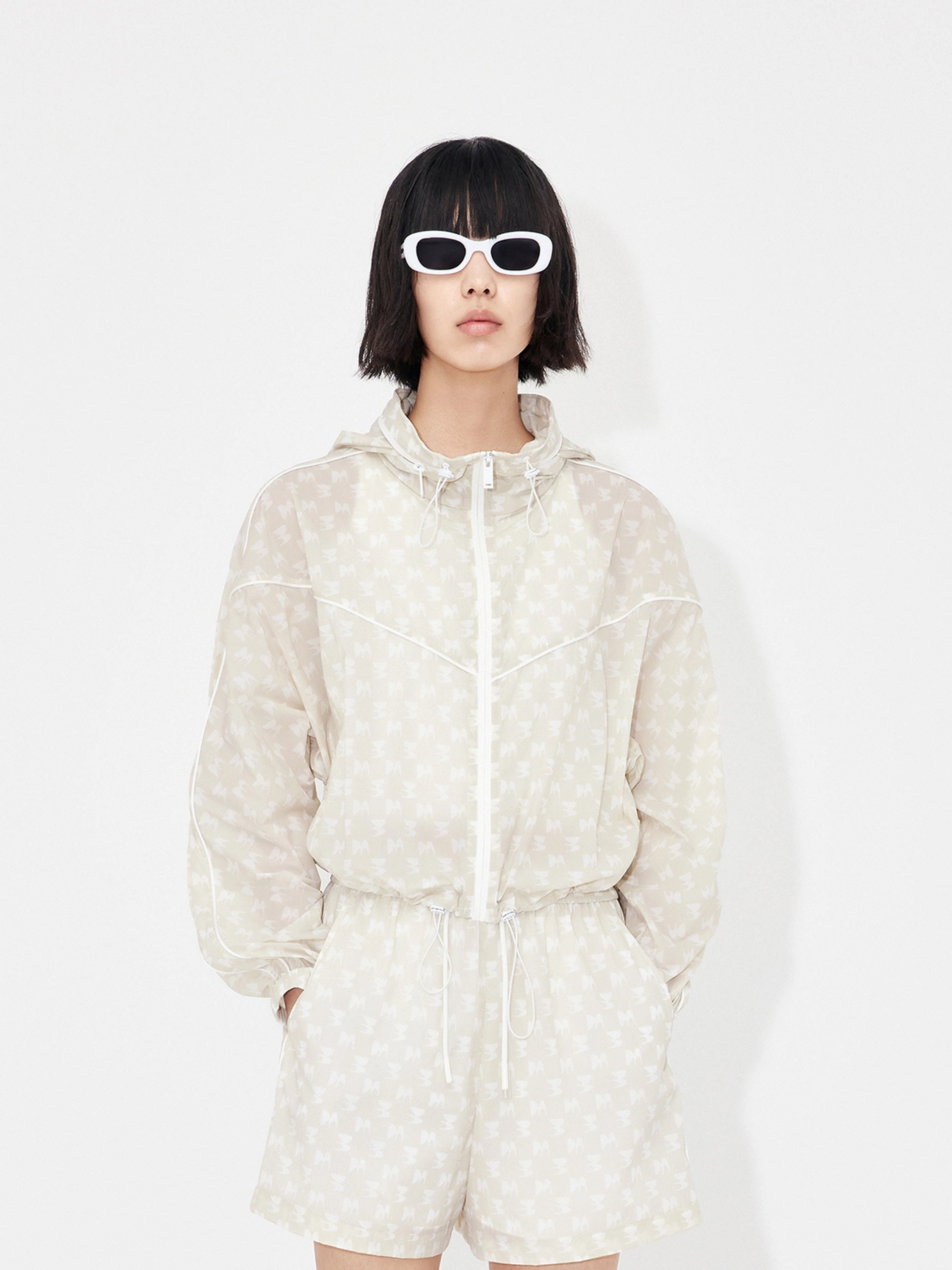 Printed Sheer Hoodie Jacket