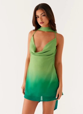 Professional Comfort Parma Mini Dress - Green Ombre Elegant Waistband Fit Open Back Parma Mini Dress - Green Ombre