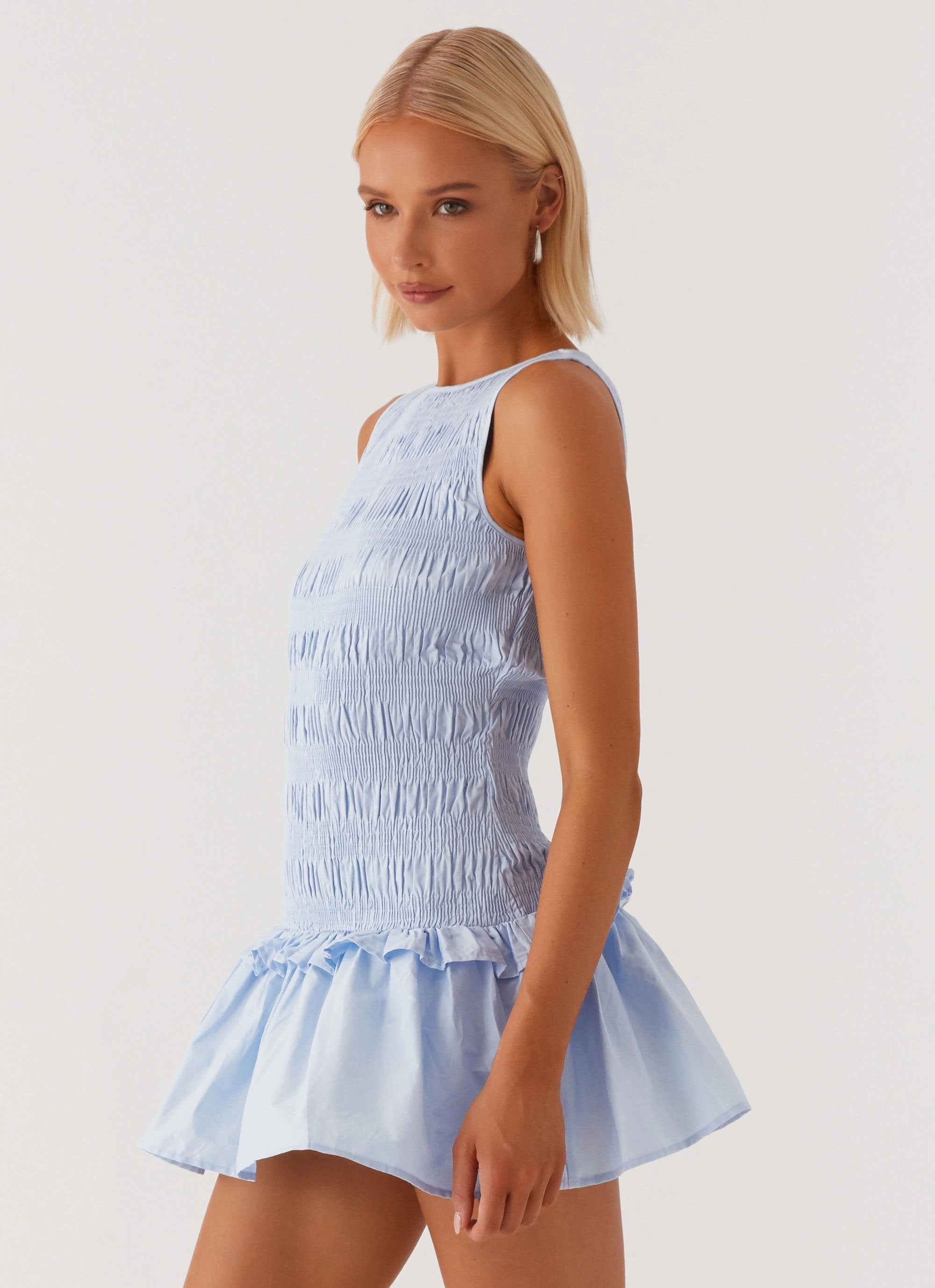 Garden Kisses Shirred Mini Dress - Blue Bold Look