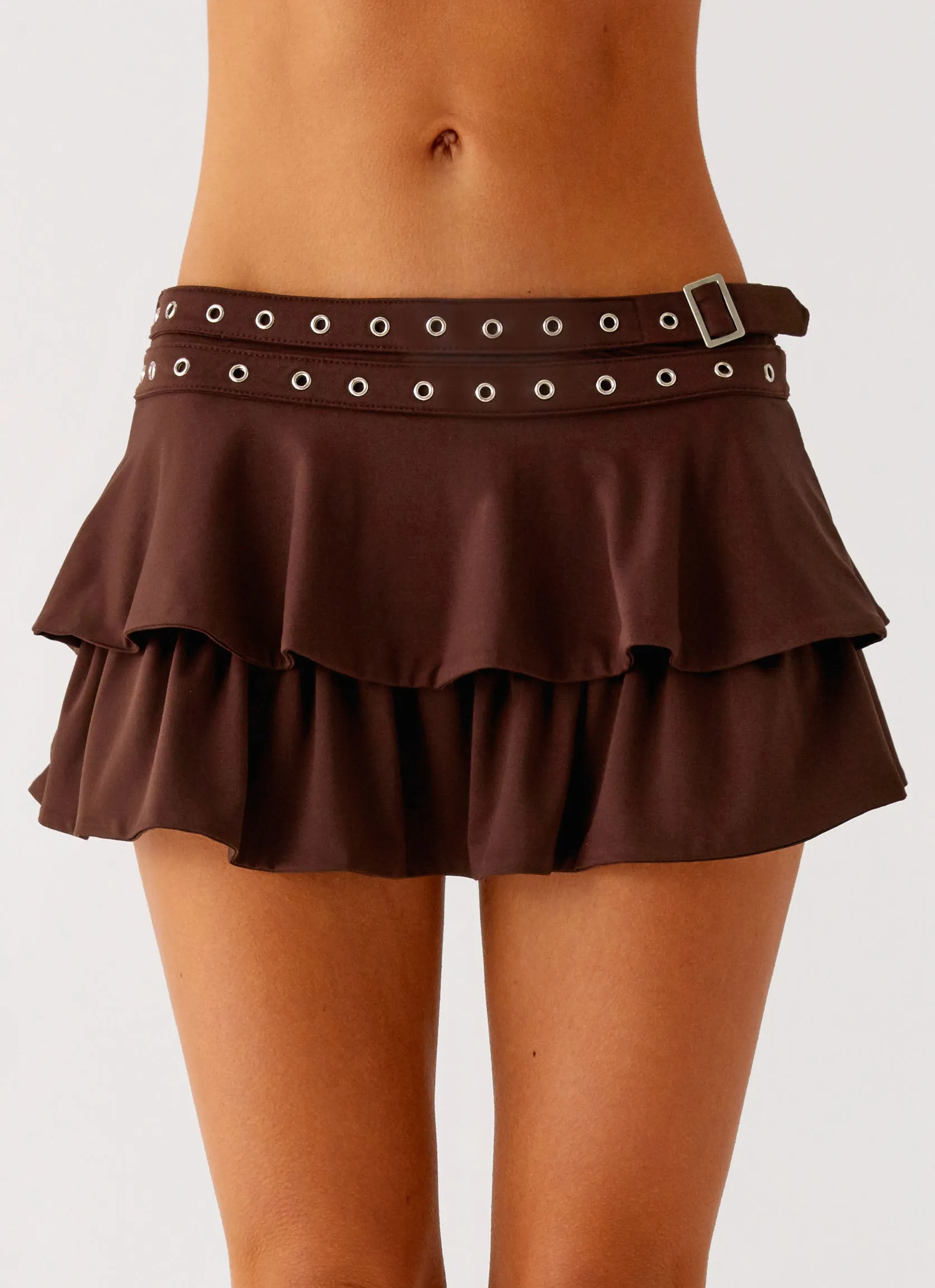 Layered Look Prologue Belt Mini Skort - Chocolate