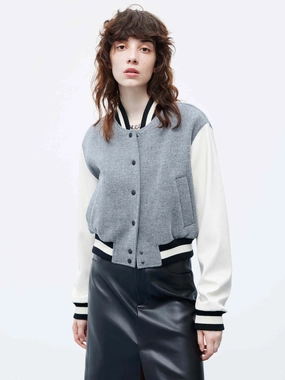 PU Sleeves Bomber Jacket PU Sleeves Bomber Jacket