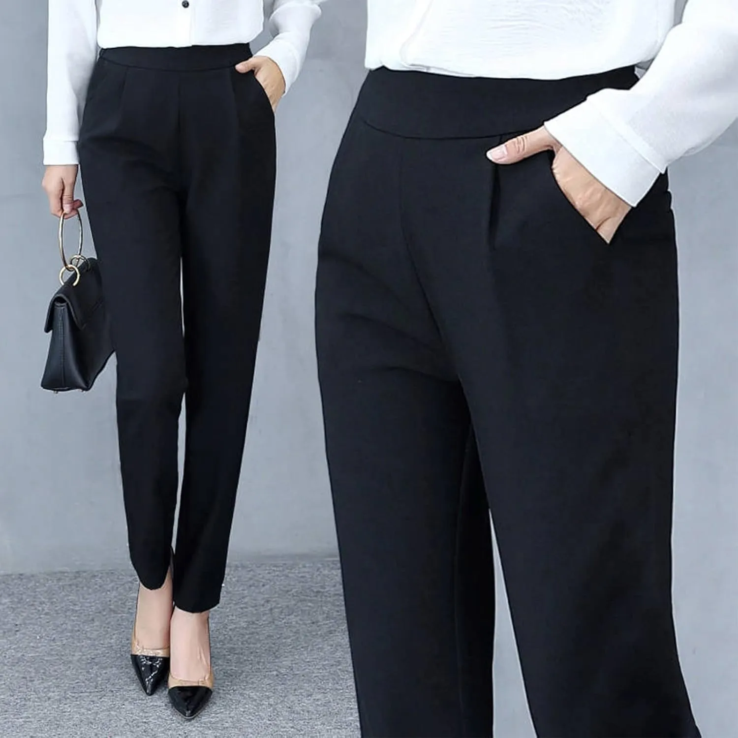 Pull On Dress Pants for Women Business Casual Straight Leg Office Work Pants Slacks Ankle Length Suit Pants Trousers