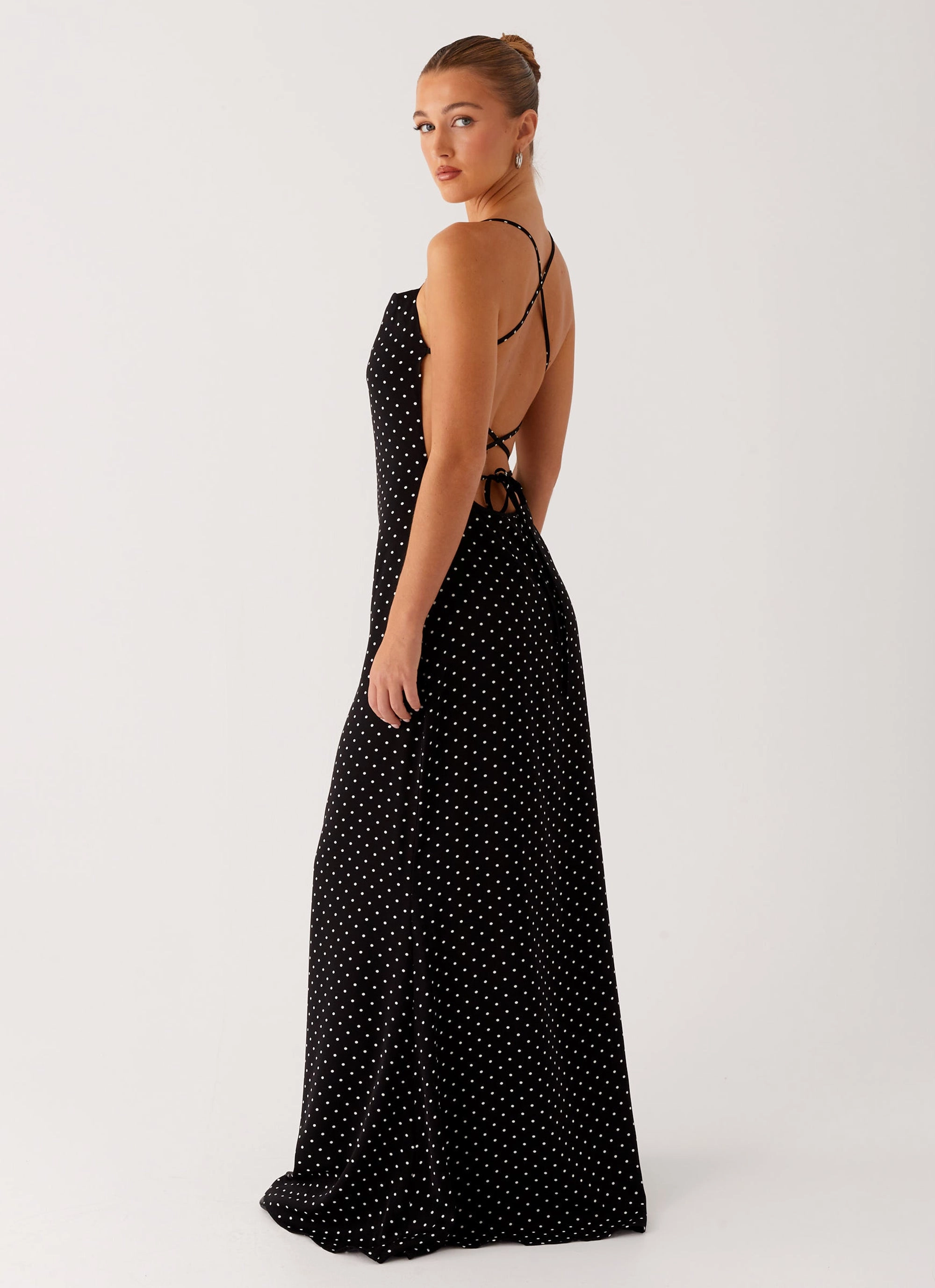 Purely Maxi Dress - Black Polka Dot Semi Formal