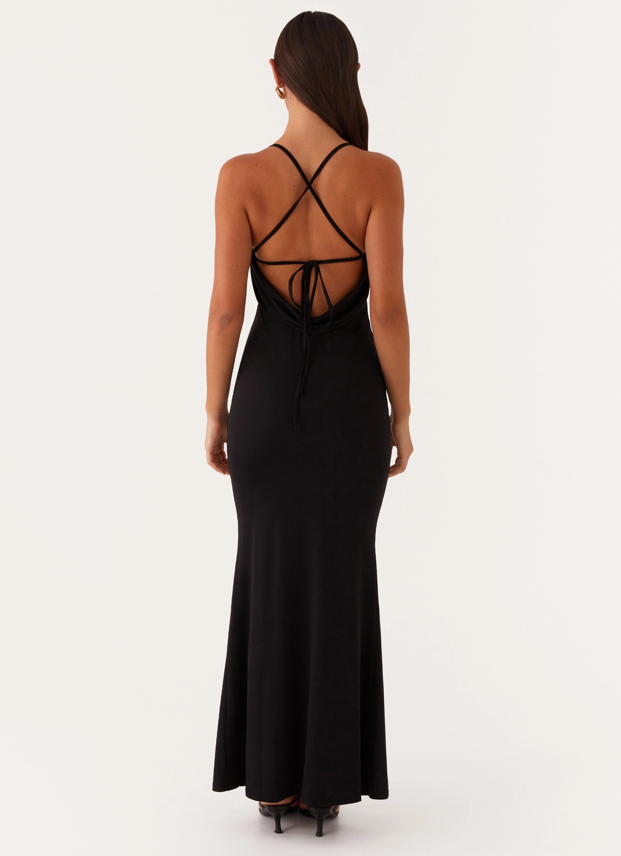 Bombshell Maxi Dress - Black Silky-Feel Layered-Look
