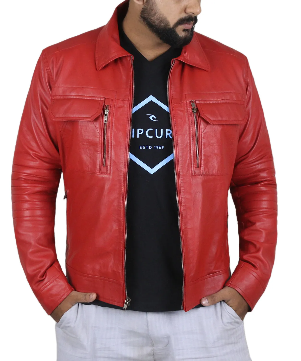 Quantara Maroon Aviator Leather Jacket