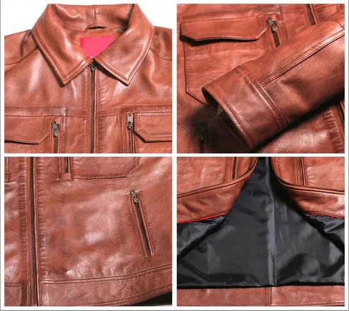 Quantara Maroon Aviator Leather Jacket