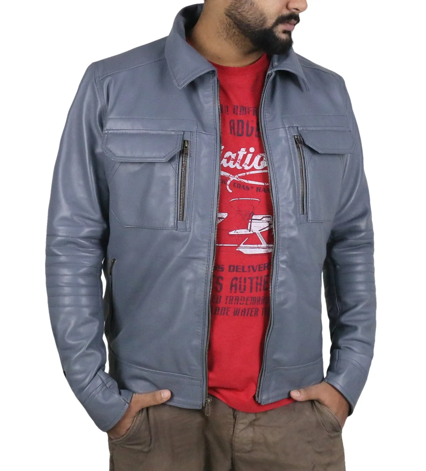 Quantara Maroon Aviator Leather Jacket
