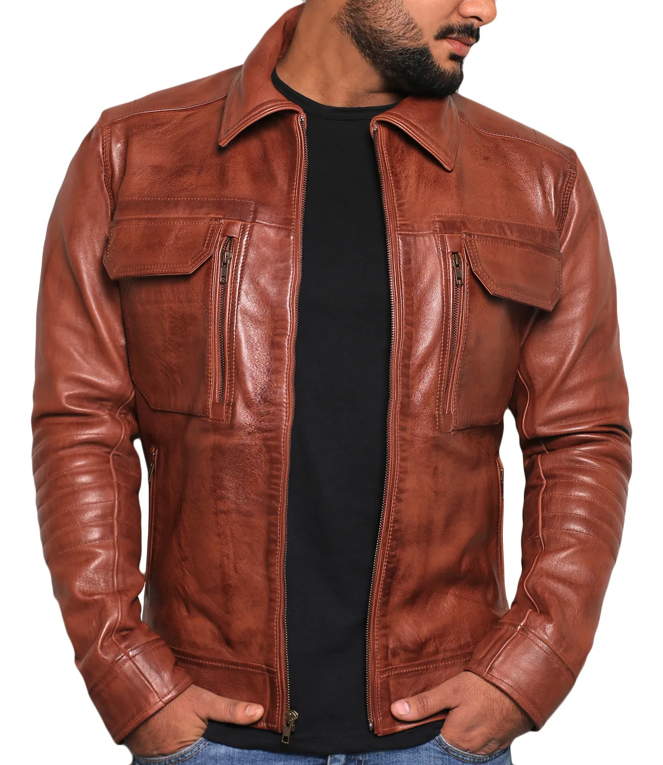 Quantara Maroon Aviator Leather Jacket