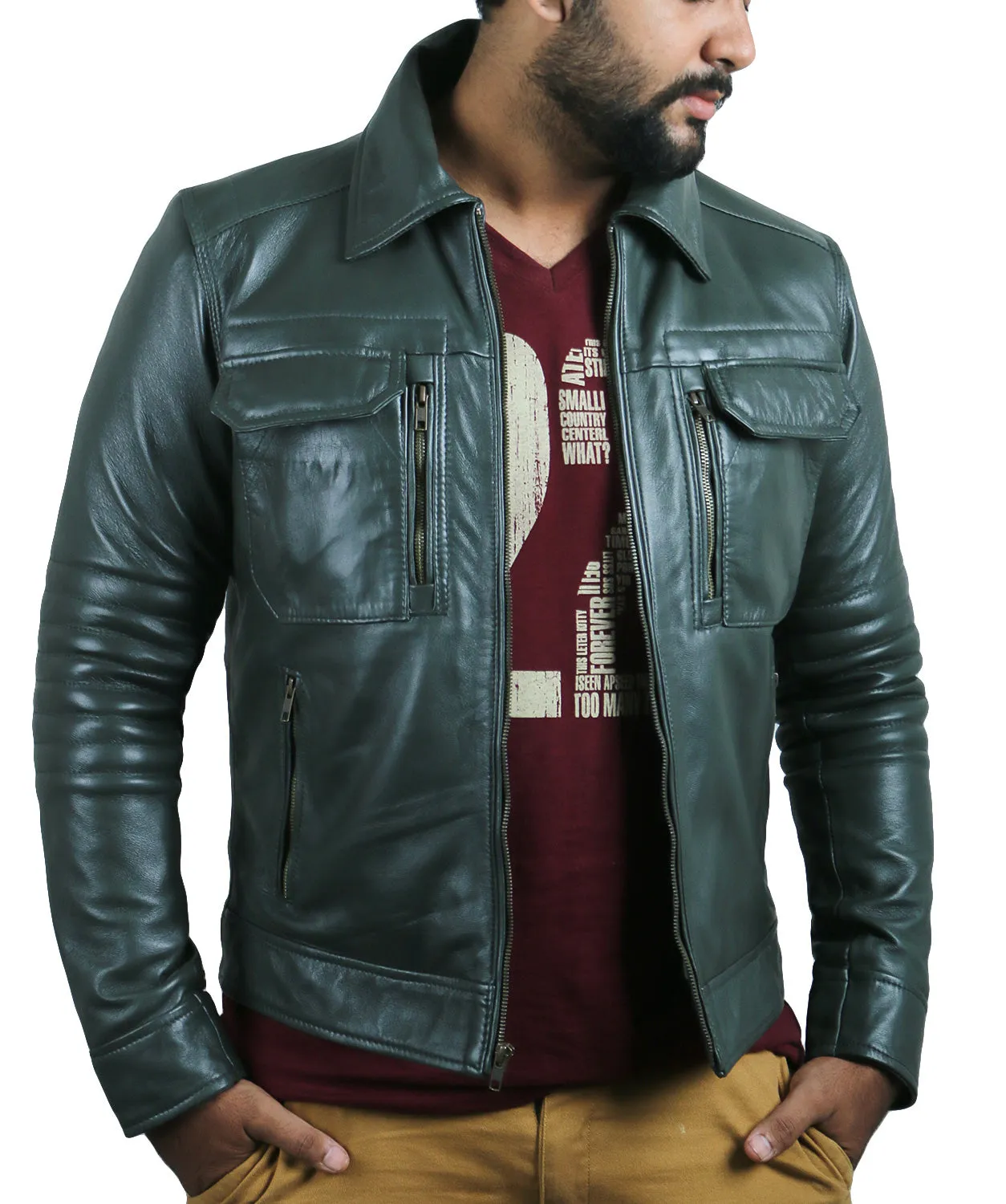 Quantara Maroon Aviator Leather Jacket