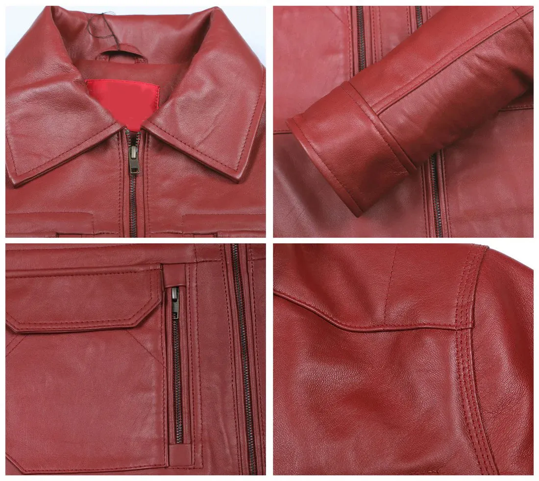Quantara Maroon Aviator Leather Jacket