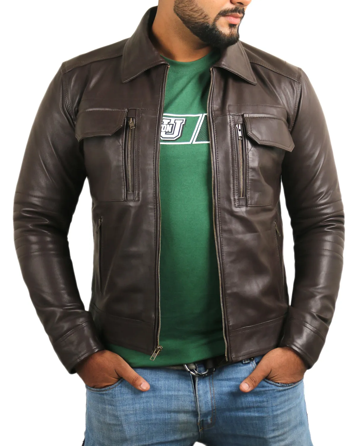 Quantara Maroon Aviator Leather Jacket