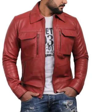 Quantara Maroon Aviator Leather Jacket
