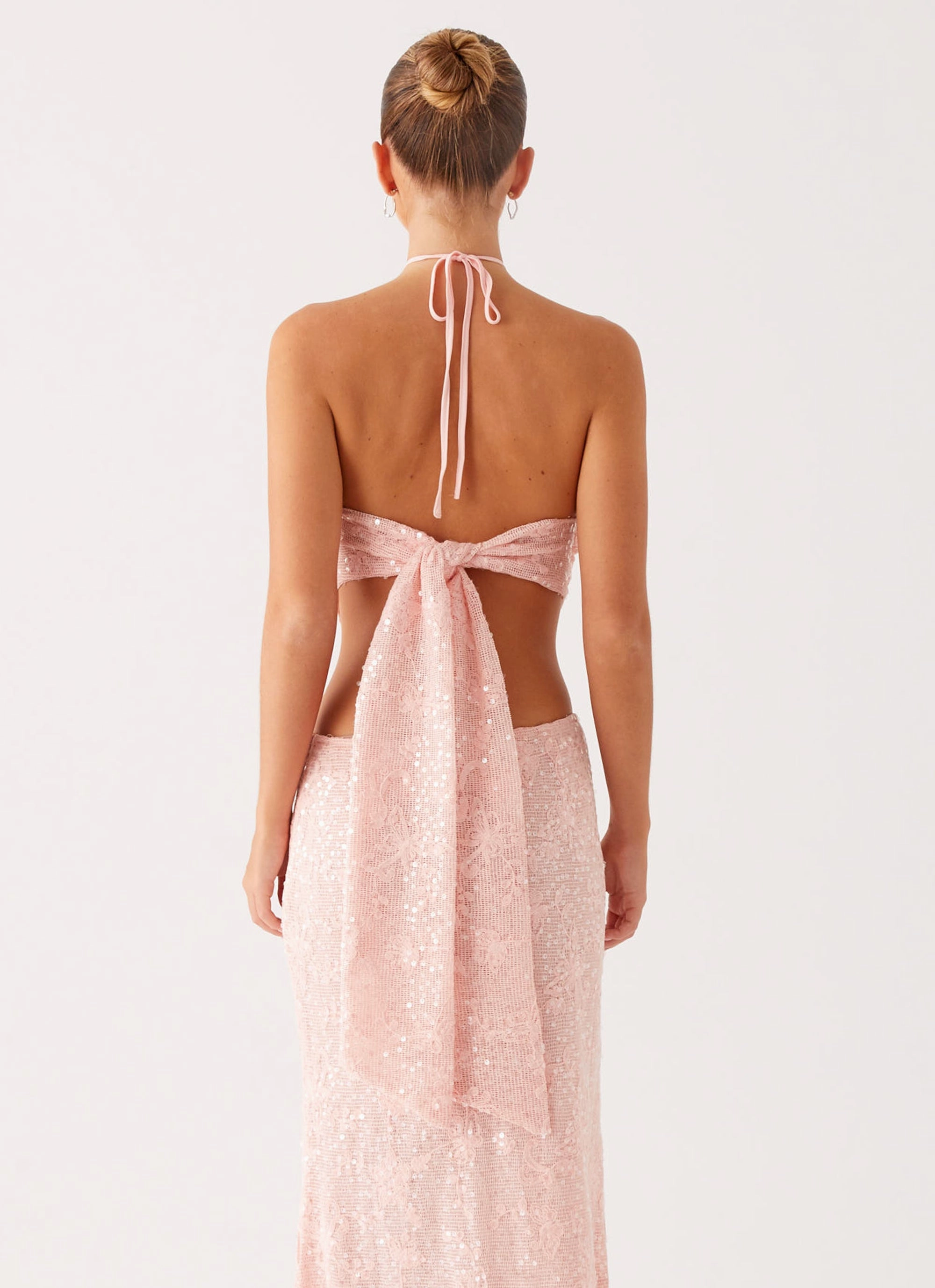 Queenie Sequin Halter Top - Pink TearResistant Blends Breathable mesh