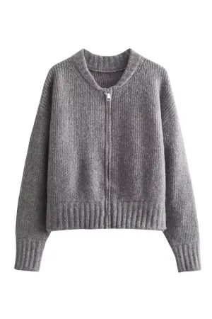'Quennie' Zip-Up Rib Knit Sweater