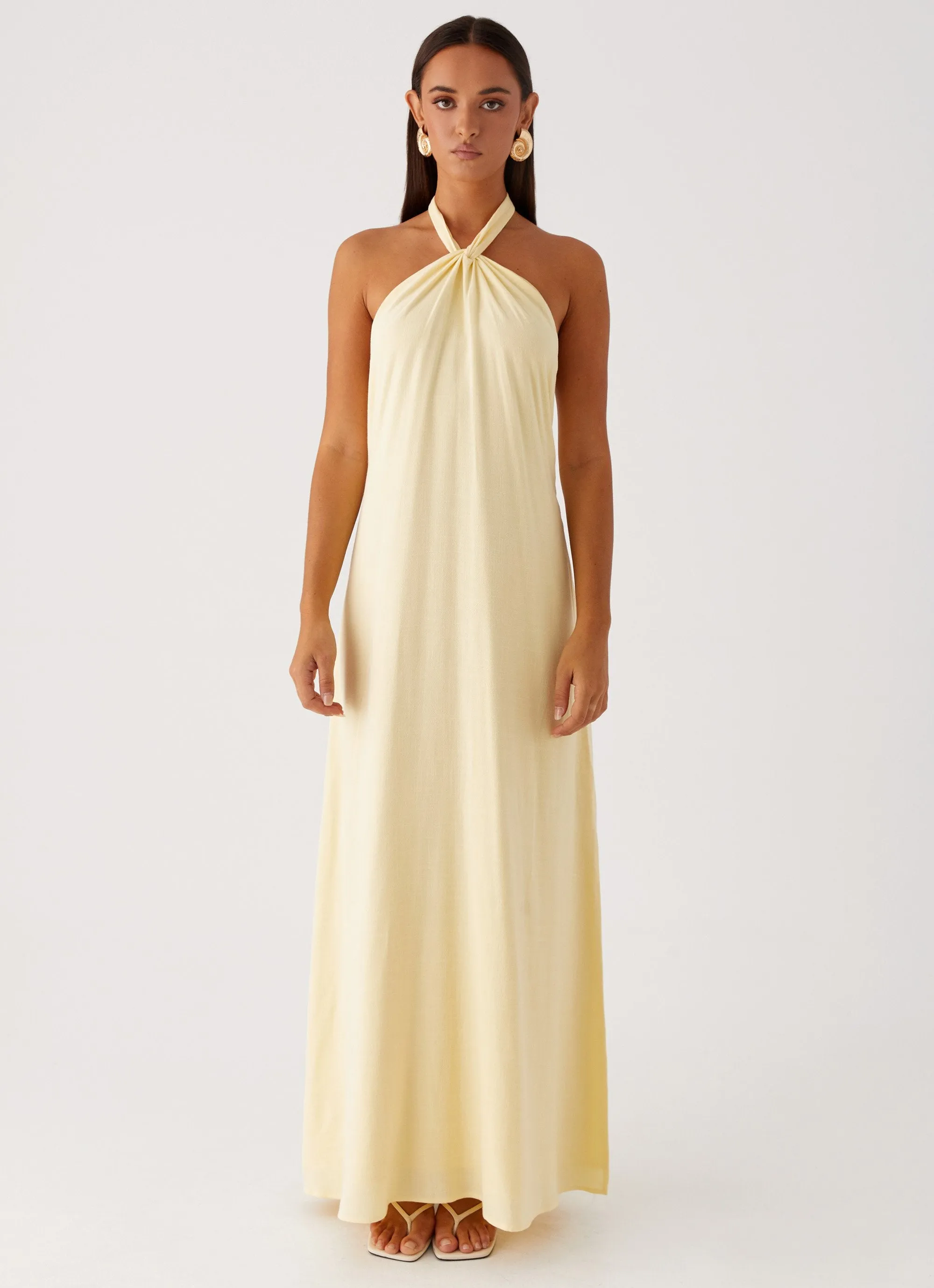Golden Child Linen Maxi Dress - Yellow Flexible Shoulder Construction High-End Look