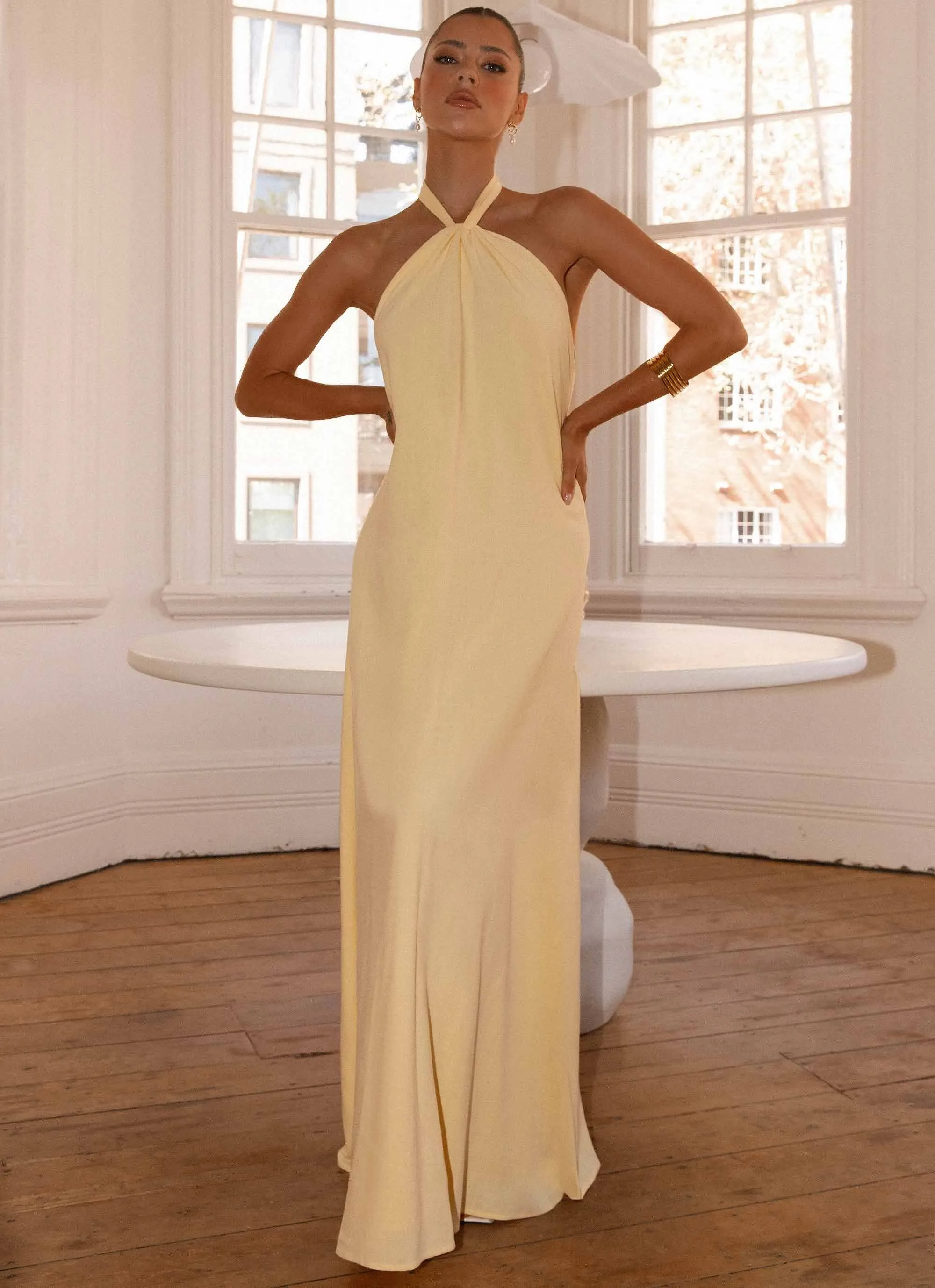 Golden Child Linen Maxi Dress - Yellow Double Stitched Seams Winter Layering