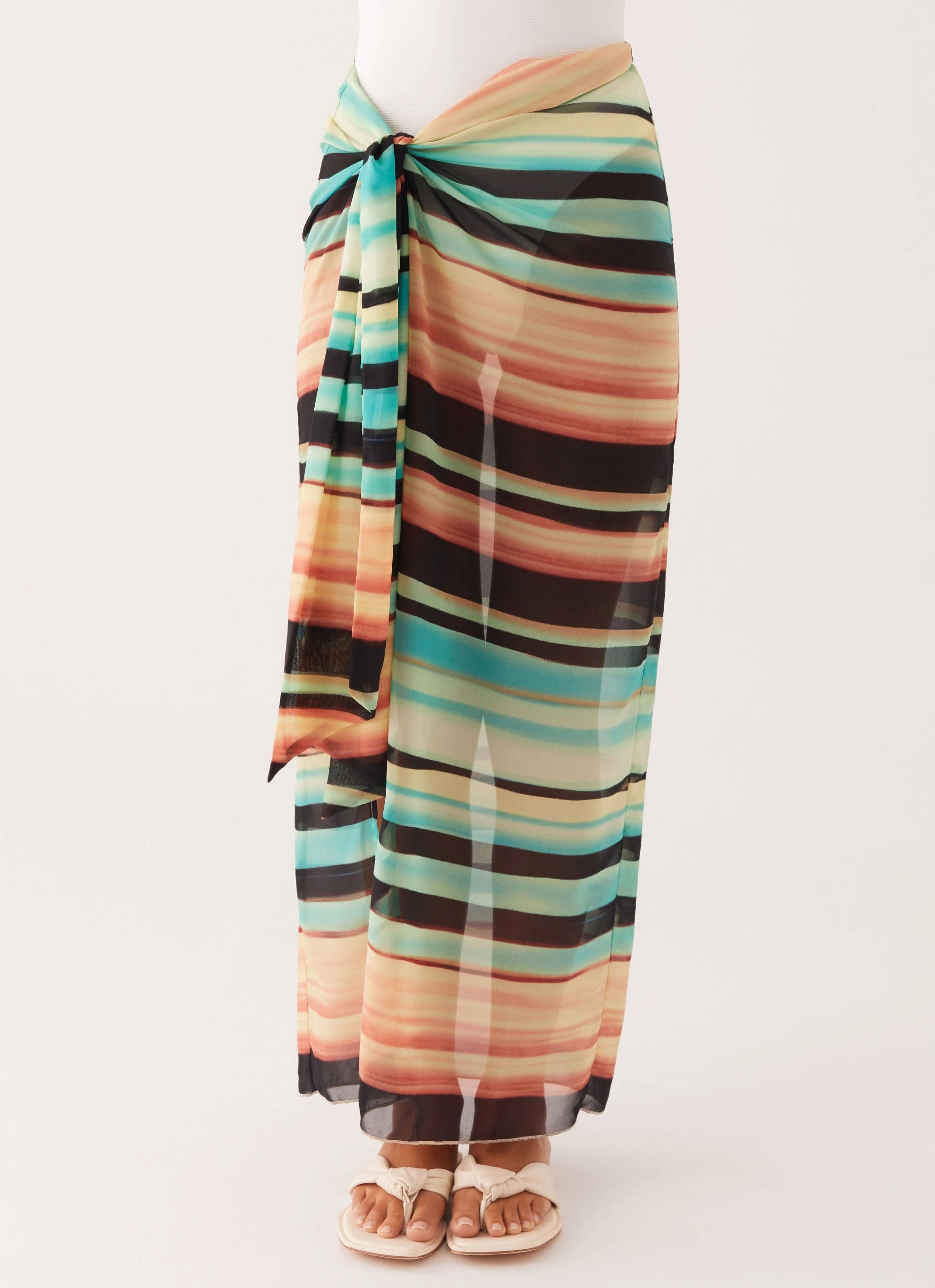 Low Tide Sarong Maxi Skirt - Stripe Hydrodynamic Cut Vibrant Colors