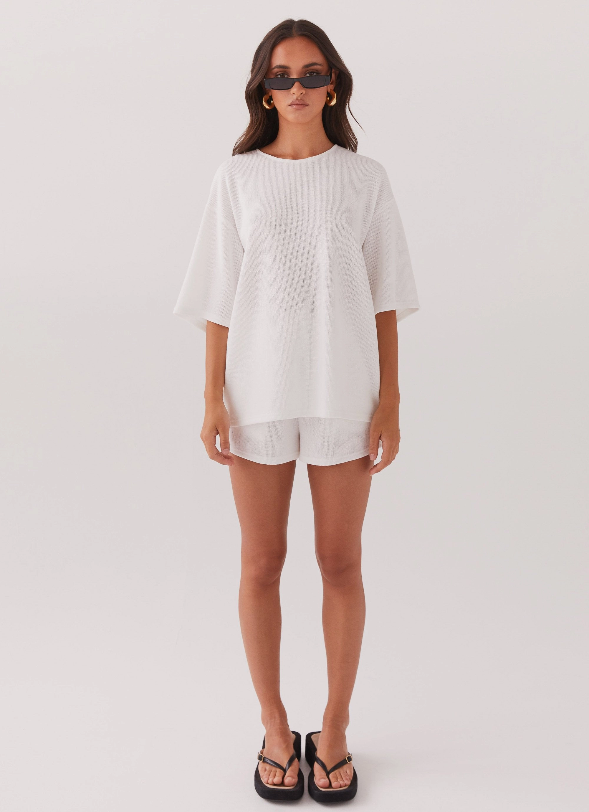 Ocean Waves Oversized Knit Tee - White Hypoallergenic Lining AntiSnag Lining Material