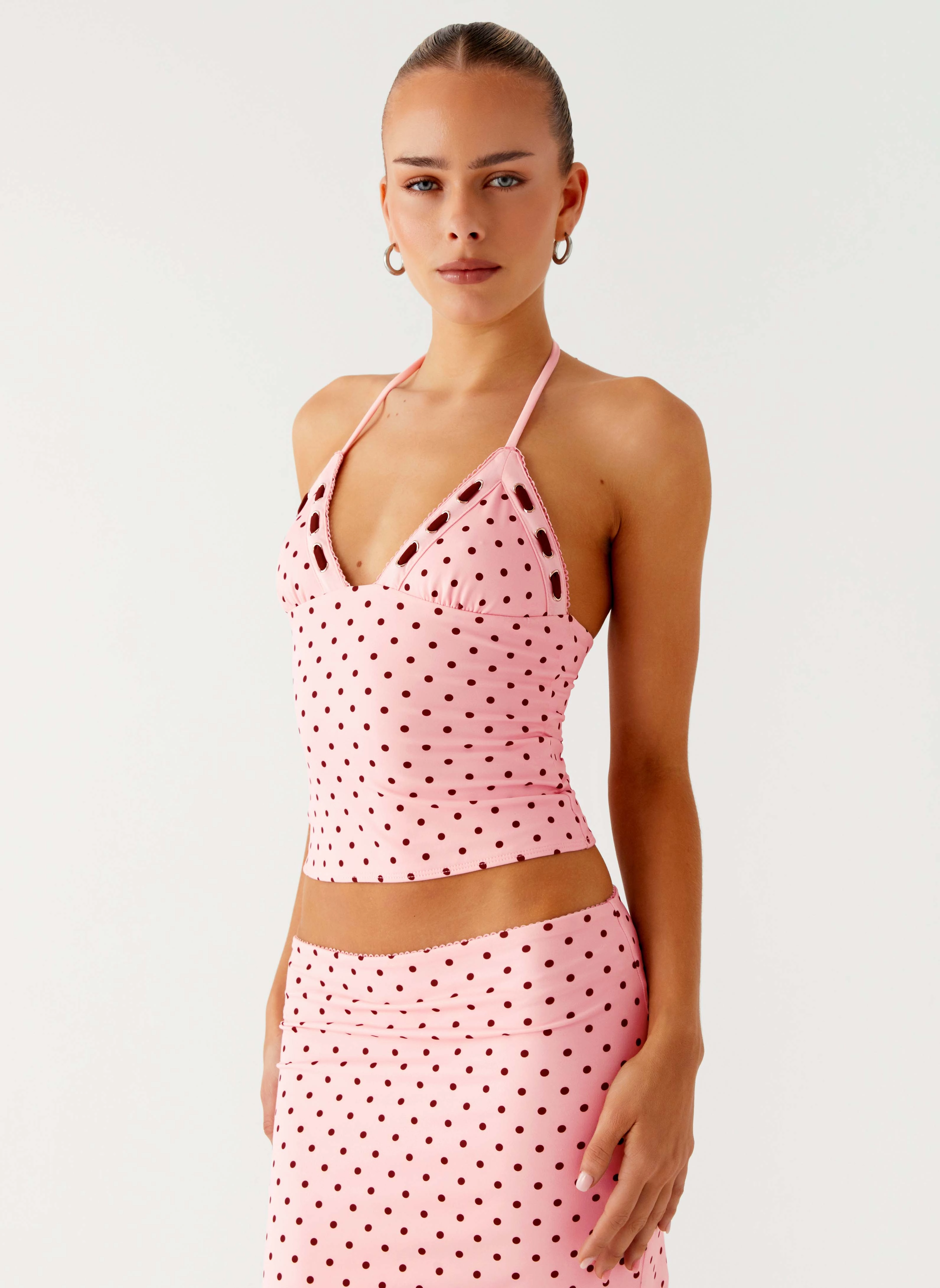 Bahama Eyelet Lace Up Top - Strawberry Dot Tear Resistant Material Cold Resist