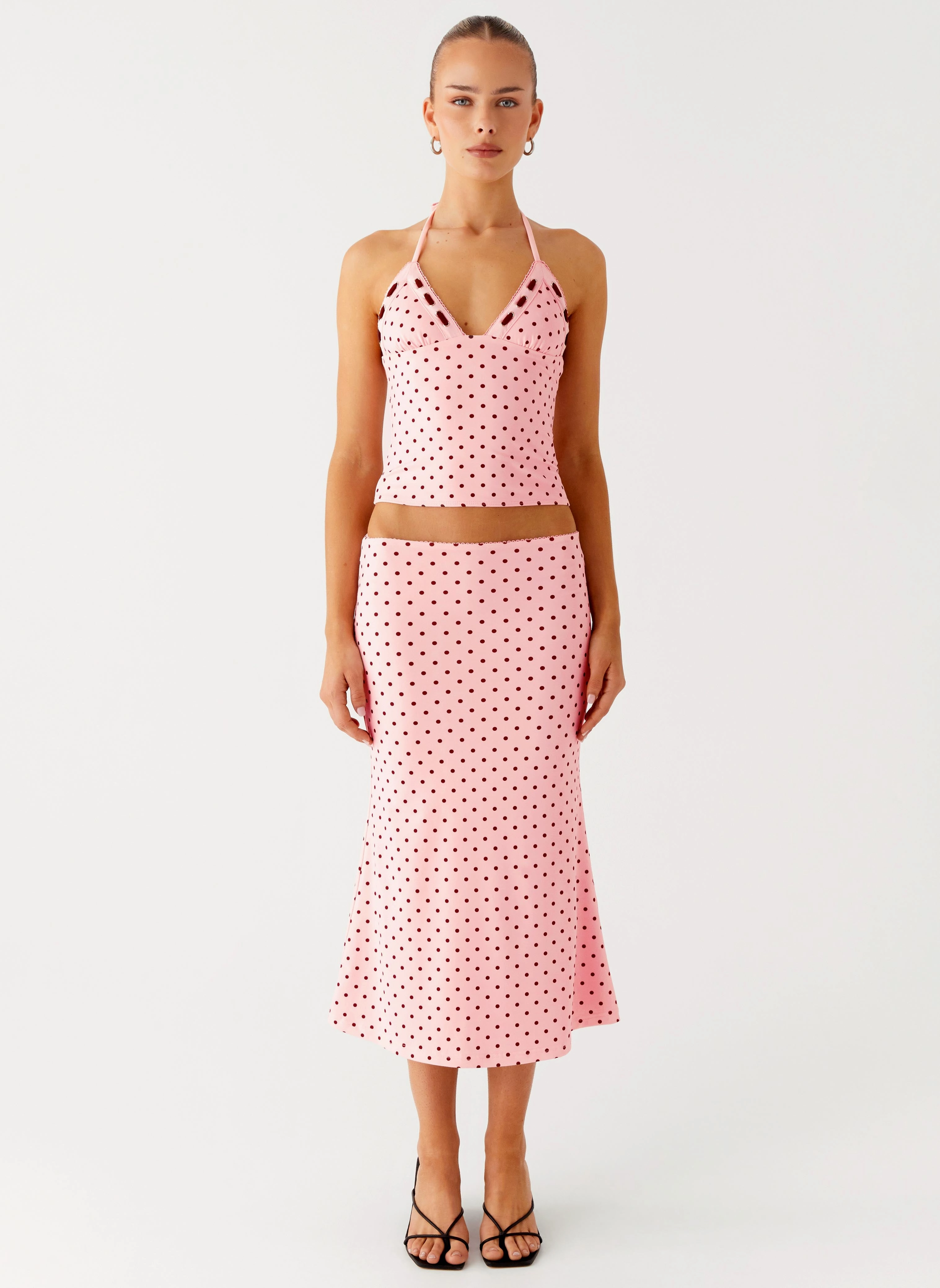 Leather Bits Bahama Eyelet Lace Up Top - Strawberry Dot