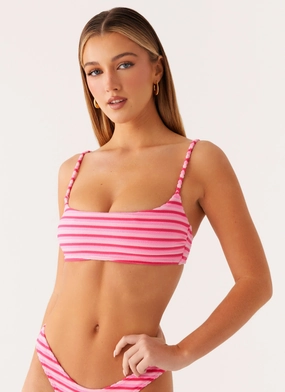 Mauritius Bikini Top - Pink Stripe Rash Guard Technology V Neckline
