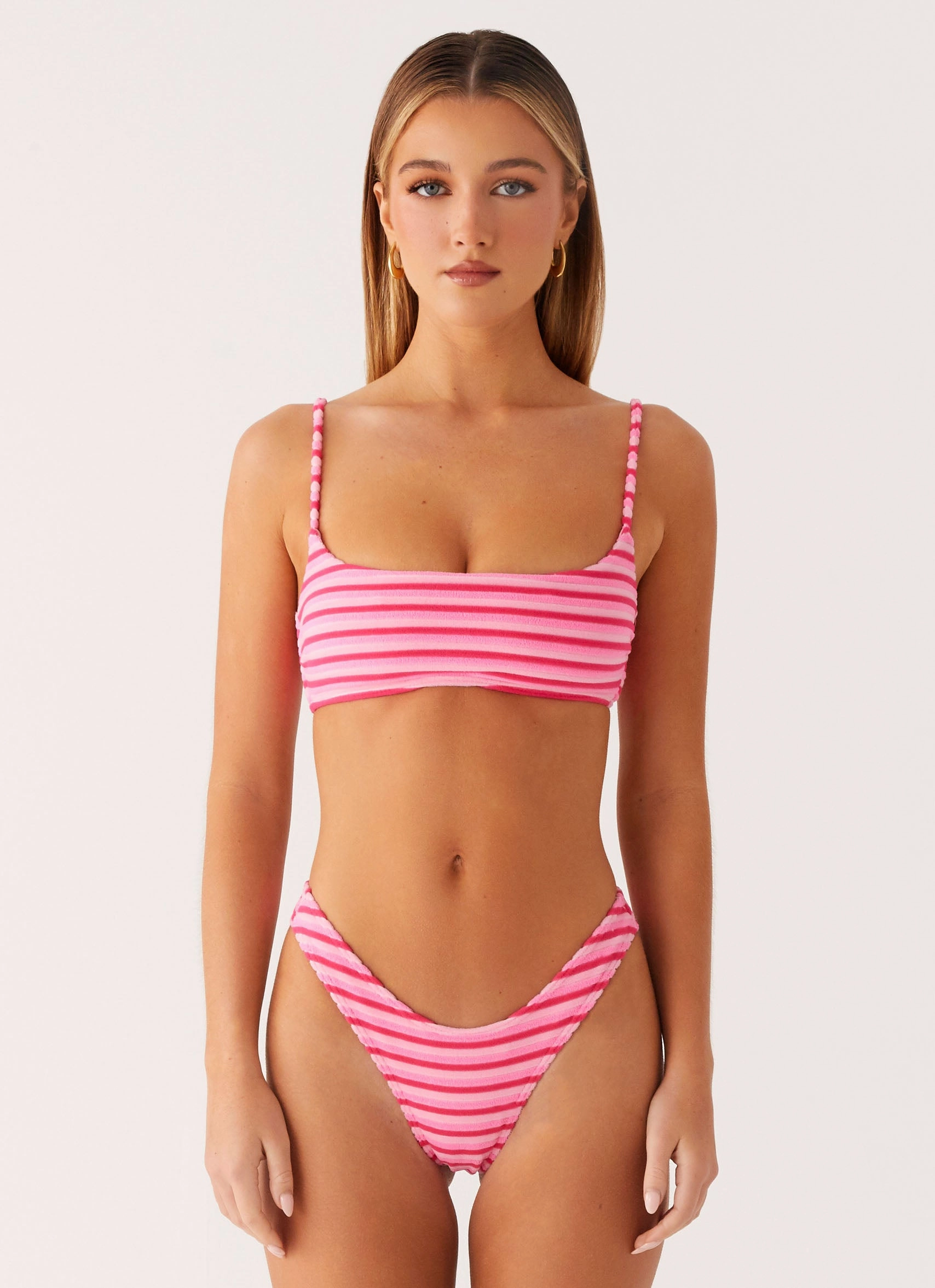High Waist Summer Style Mauritius Bikini Top - Pink Stripe