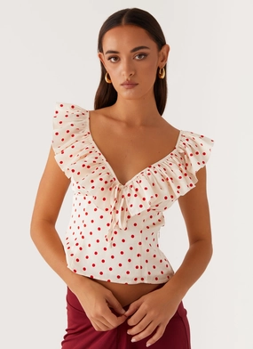 Quick Release Fastener Regan Ruffle Top - Red Polka Dot Moisture Control Technology Regan Ruffle Top - Red Polka Dot
