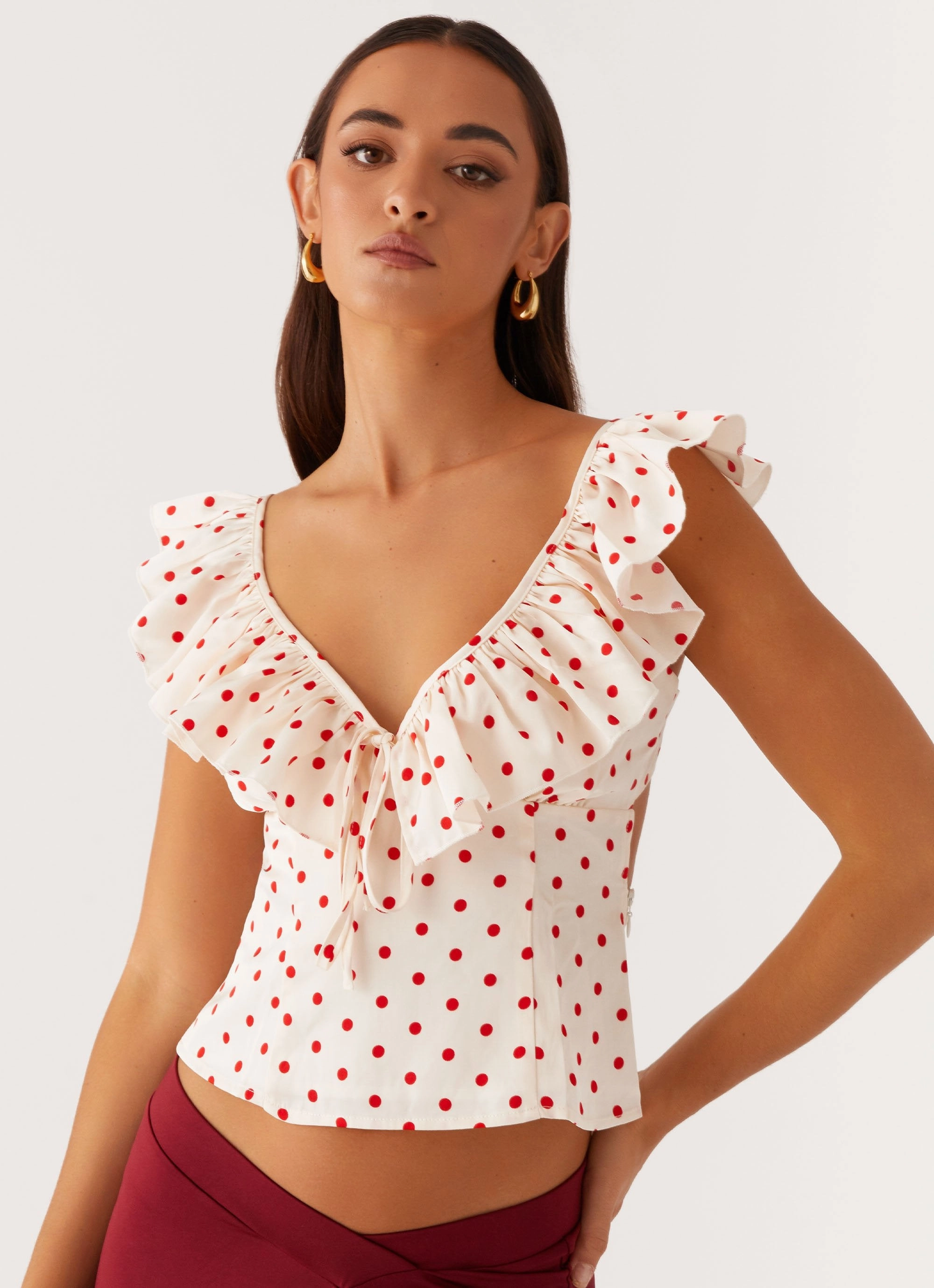 Regan Ruffle Top - Red Polka Dot QuickDryTechnology