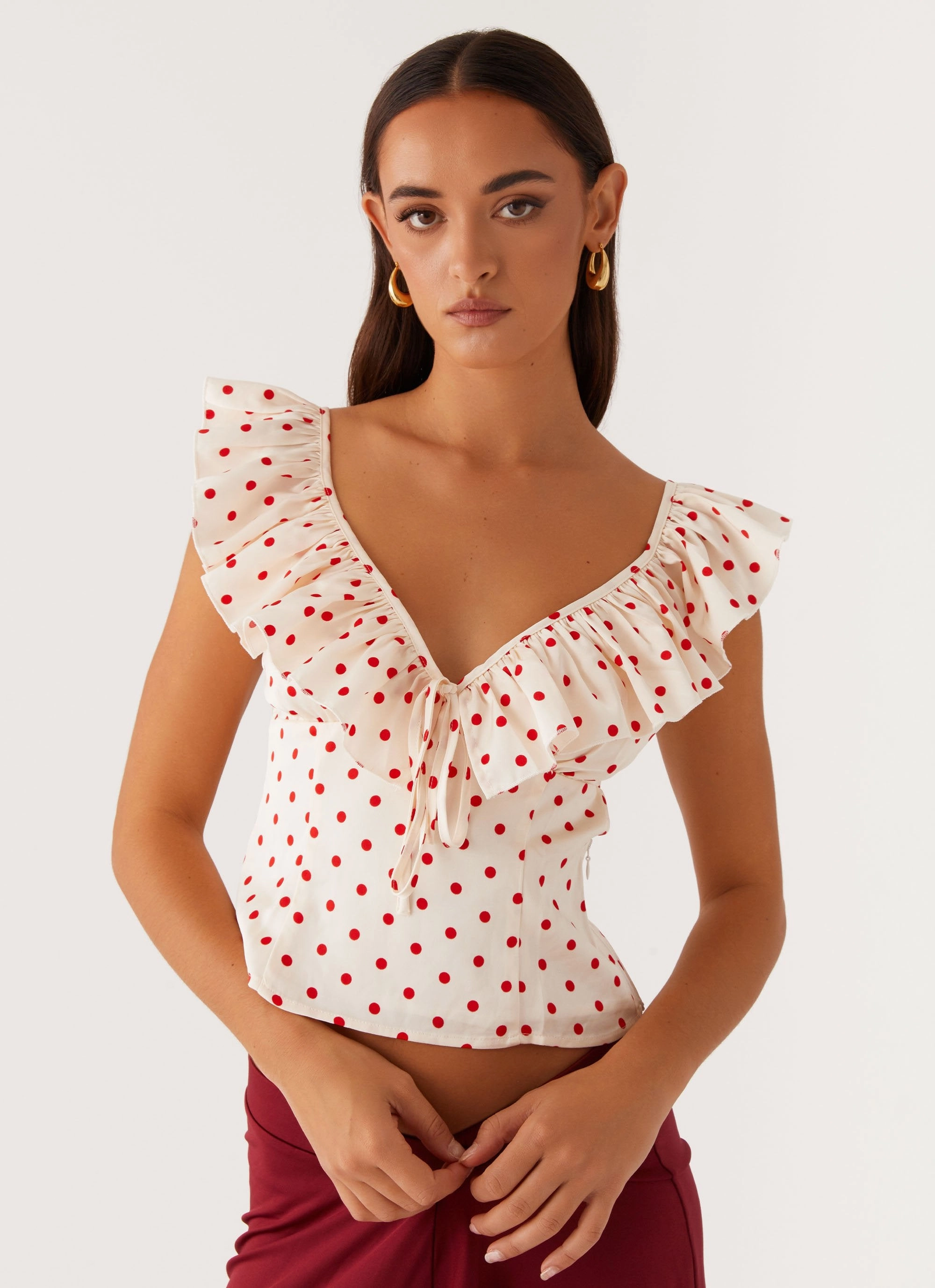 Moisture Control Technology Regan Ruffle Top - Red Polka Dot