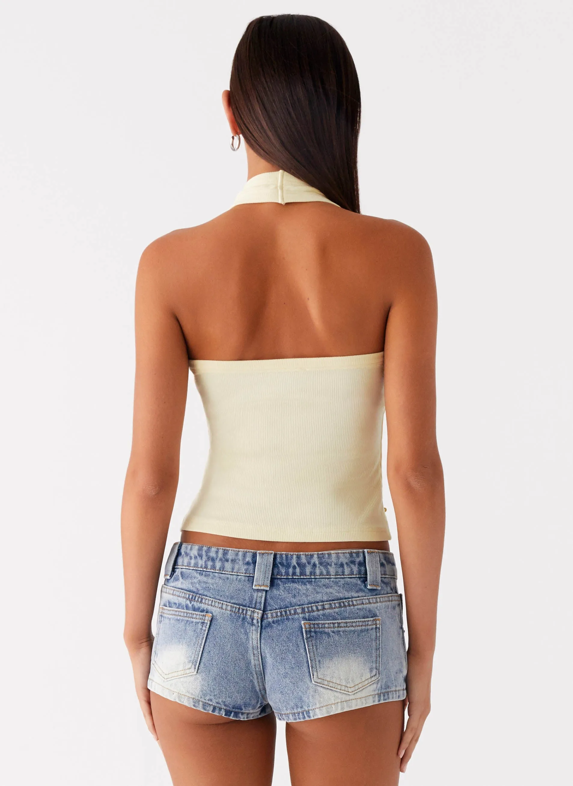 UltravioletProtectionFabric Stretchable Waistband Eye Contact Sequin Halter Top - Yellow