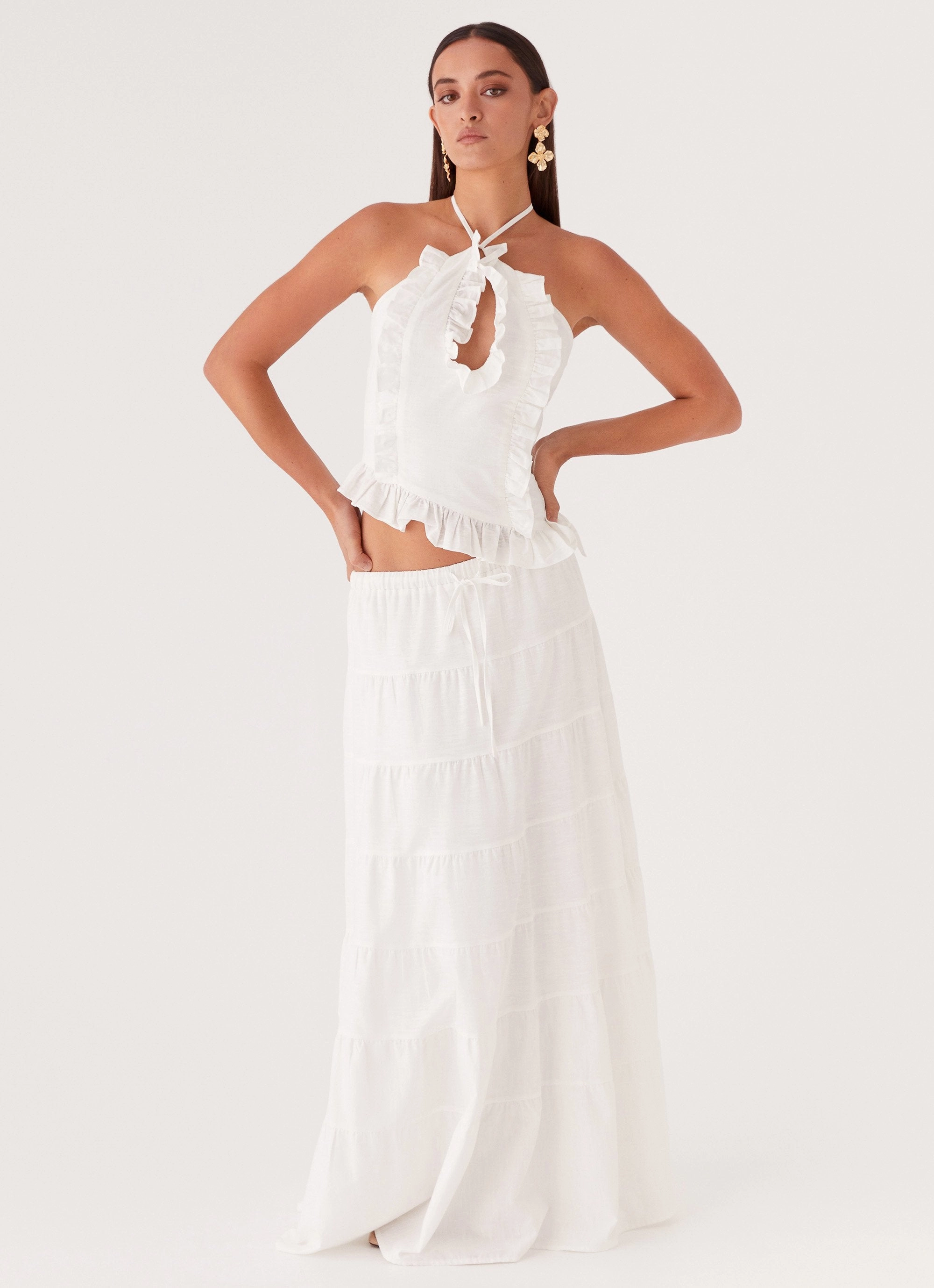 Mariella Linen Top - White Flowy Tunic MinimalistAesthetic