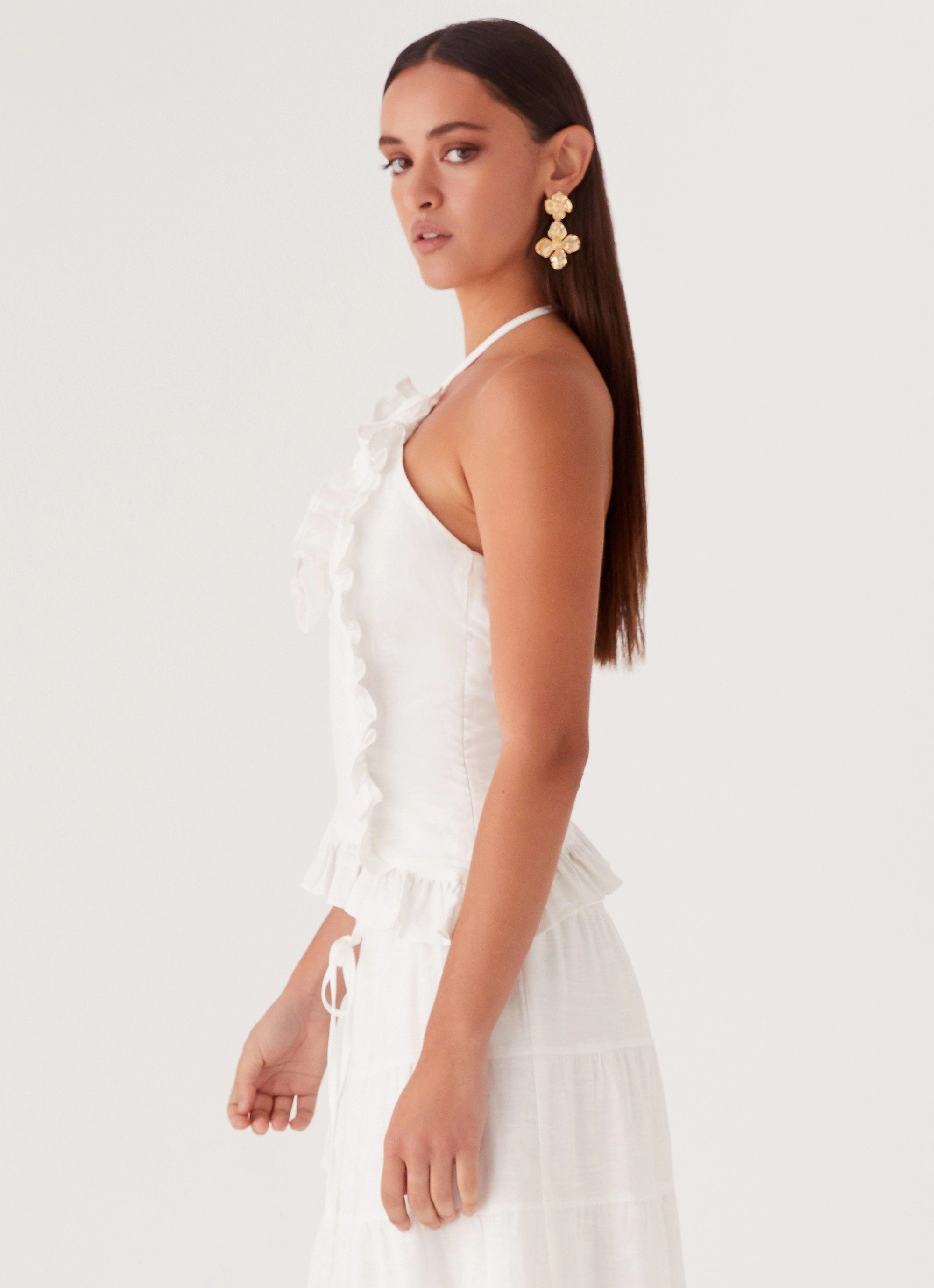 Sleeveless Tee NonIrritating Seams Mariella Linen Top - White