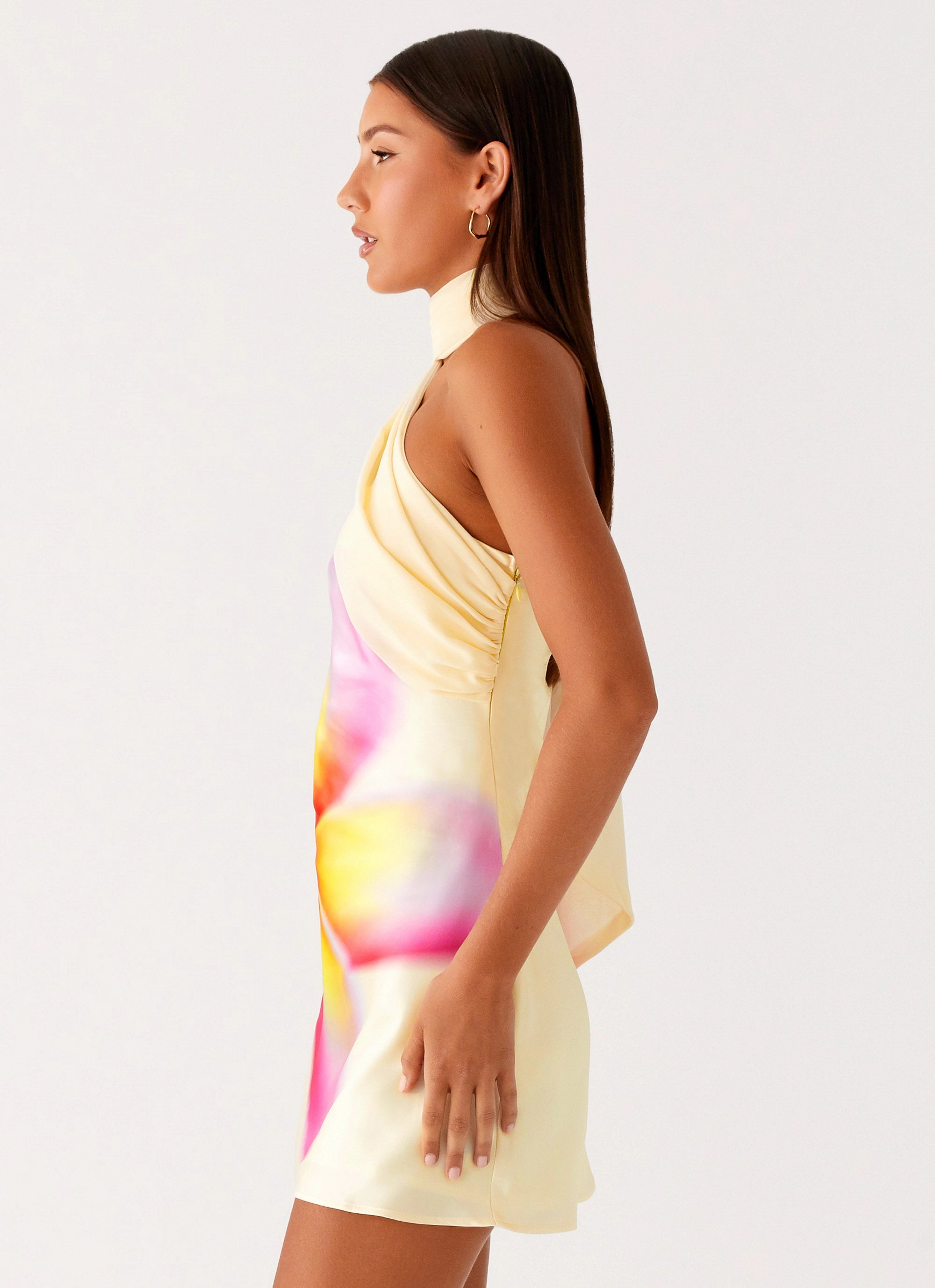 Smart Glide Isa Scarf Satin Mini Dress - Frangipani Yellow