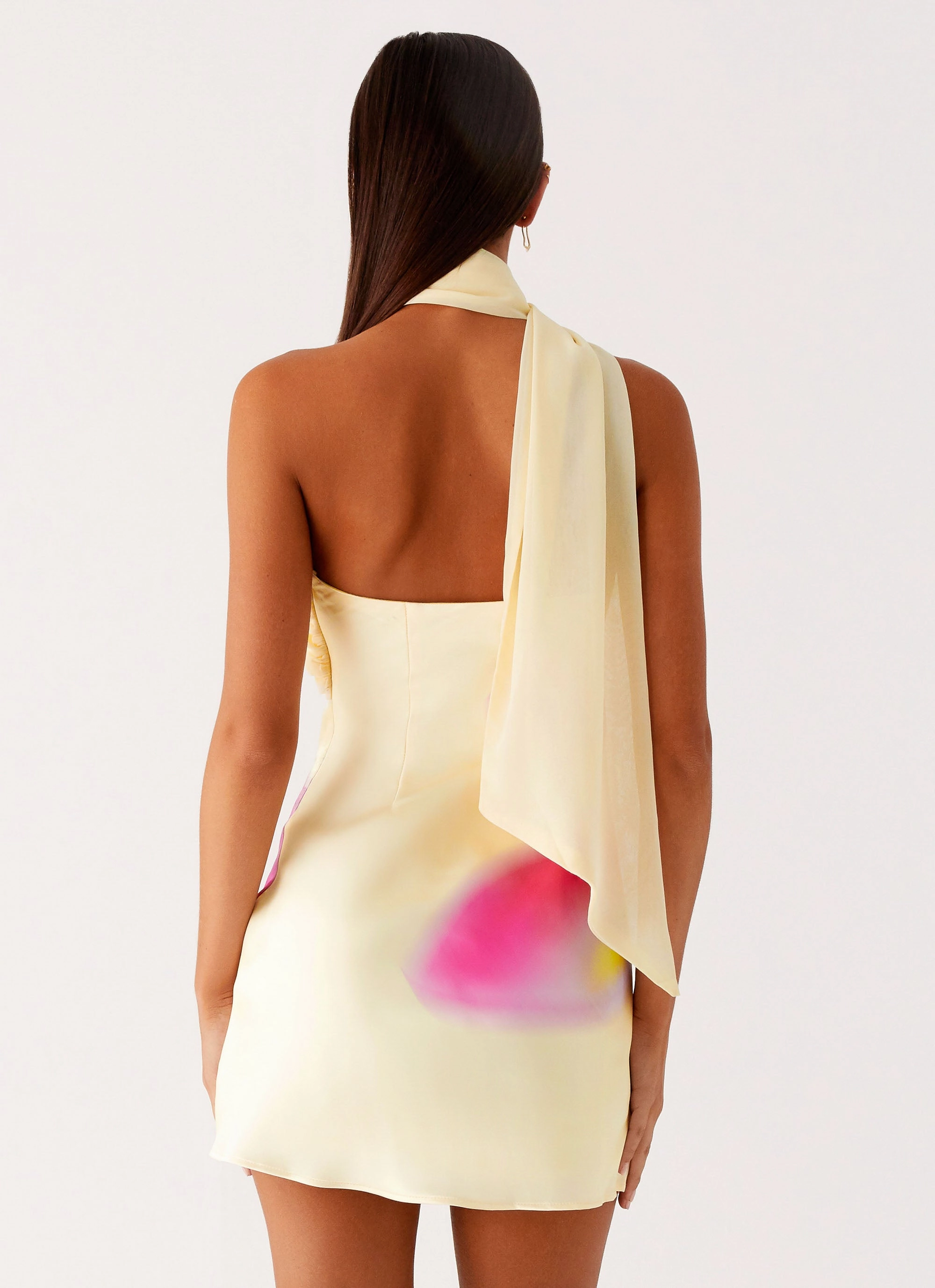 Elegant Style Smooth Detail Isa Scarf Satin Mini Dress - Frangipani Yellow