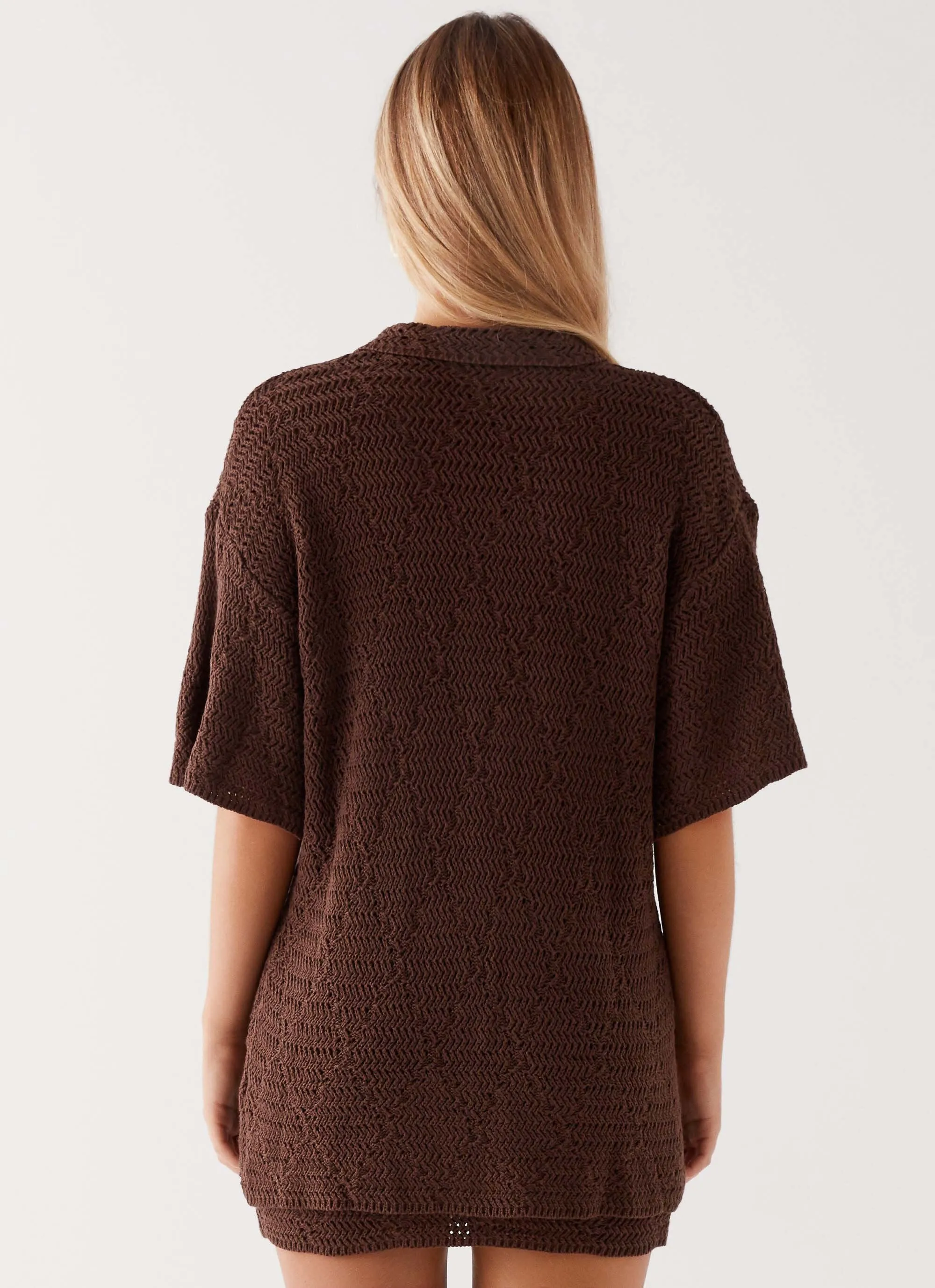 Nylah Oversized Crochet Shirt - Chocolate Layered Neckline NonIrritatingTags