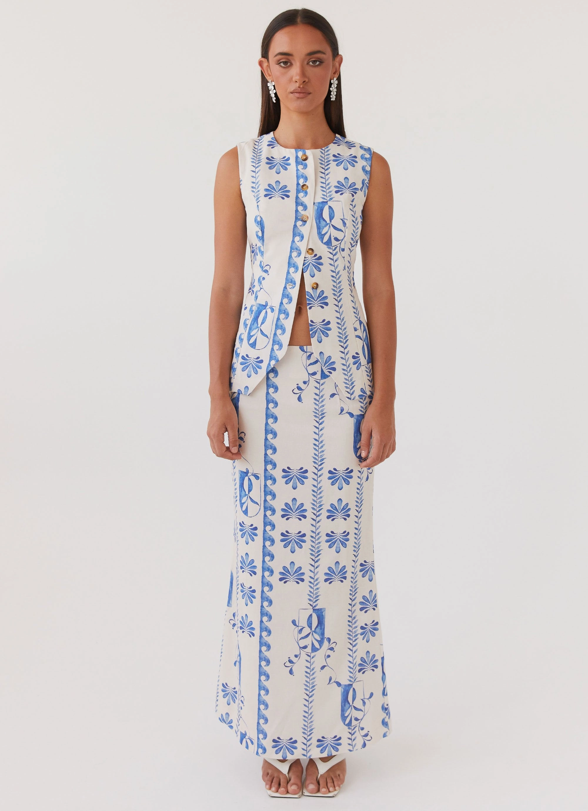 Noise Reduced Zipper Born For Bordeaux Linen Vest - Floral Wave