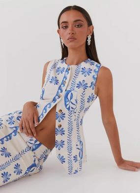 QuickDryingMaterial Born For Bordeaux Linen Vest - Floral Wave Born For Bordeaux Linen Vest - Floral Wave Everyday Jacket