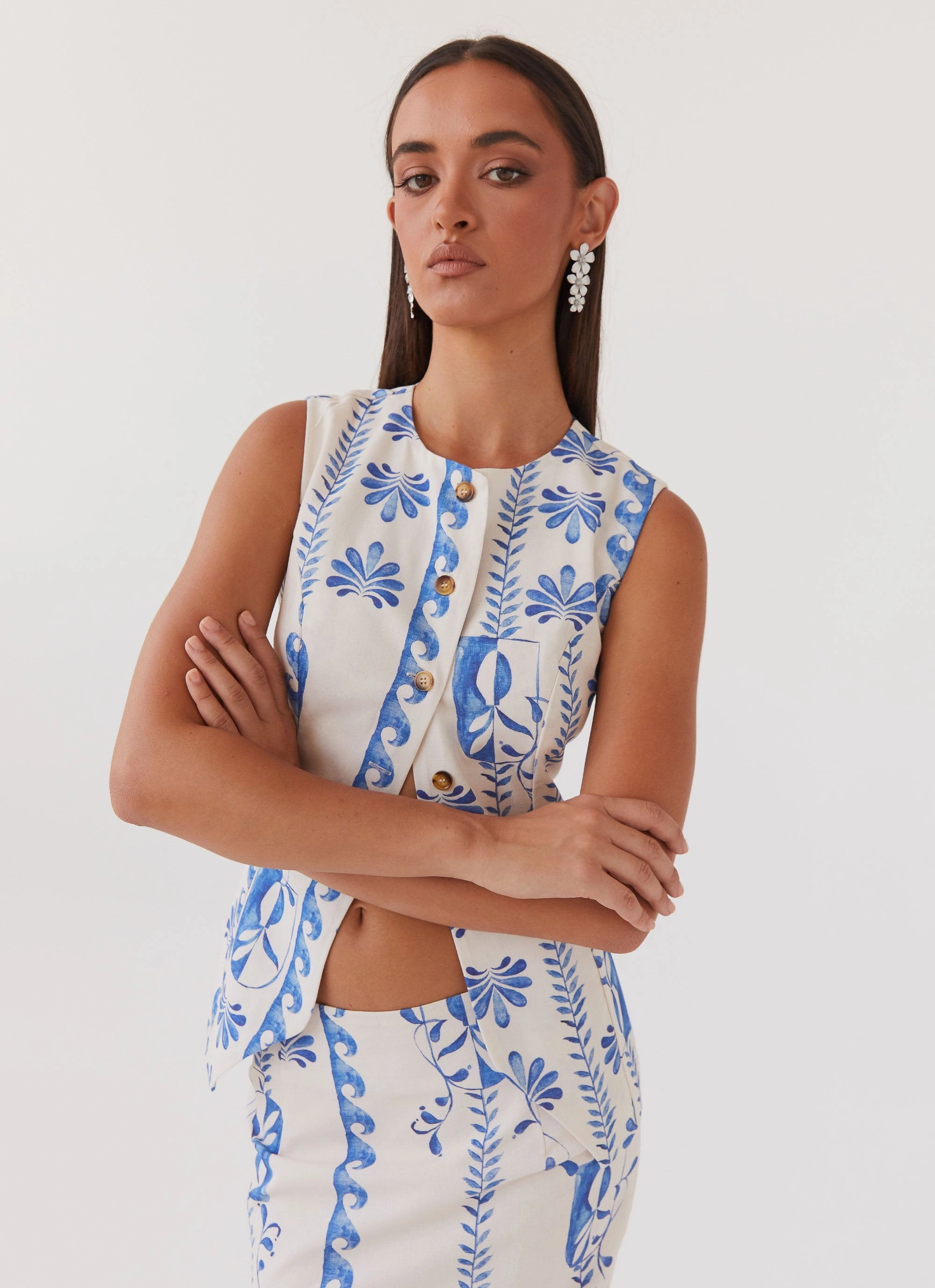 Born For Bordeaux Linen Vest - Floral Wave Casual dress