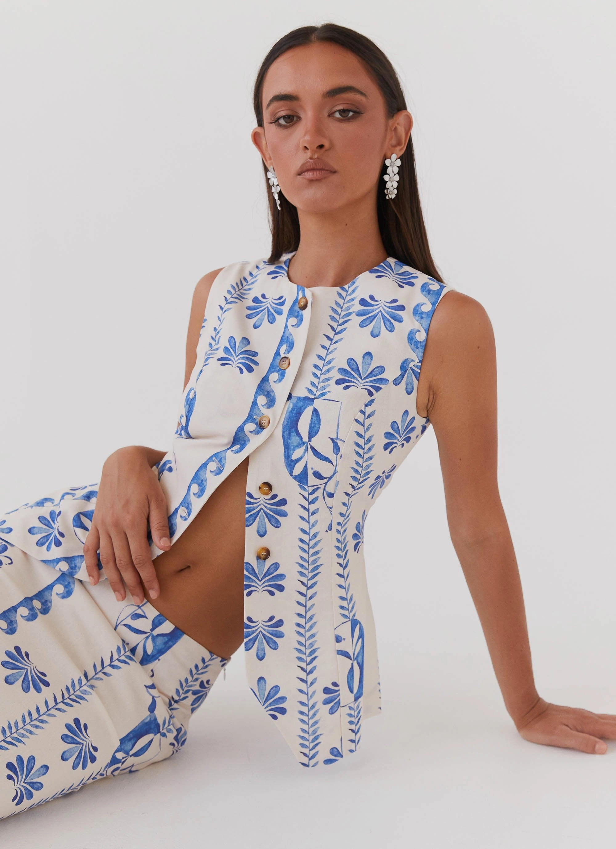 Born For Bordeaux Linen Vest - Floral Wave Everyday Jacket