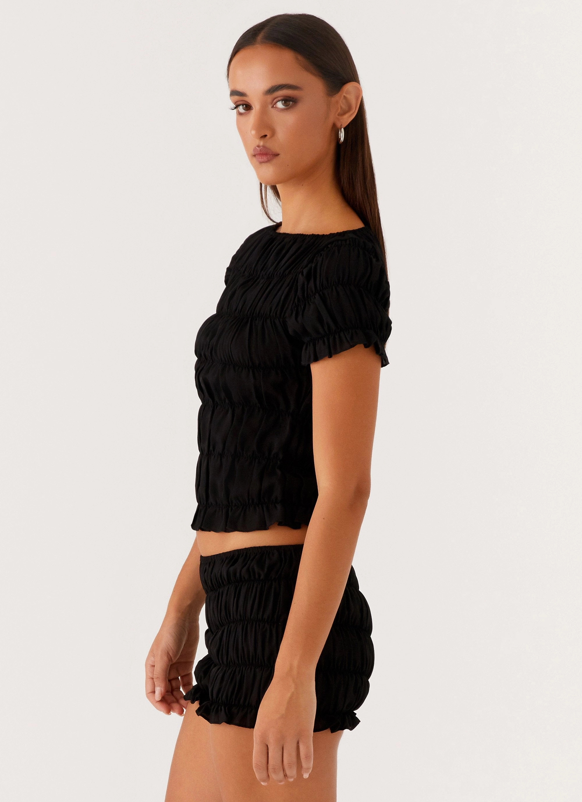 Double Layered Fabric Mateo Ruched Top - Black