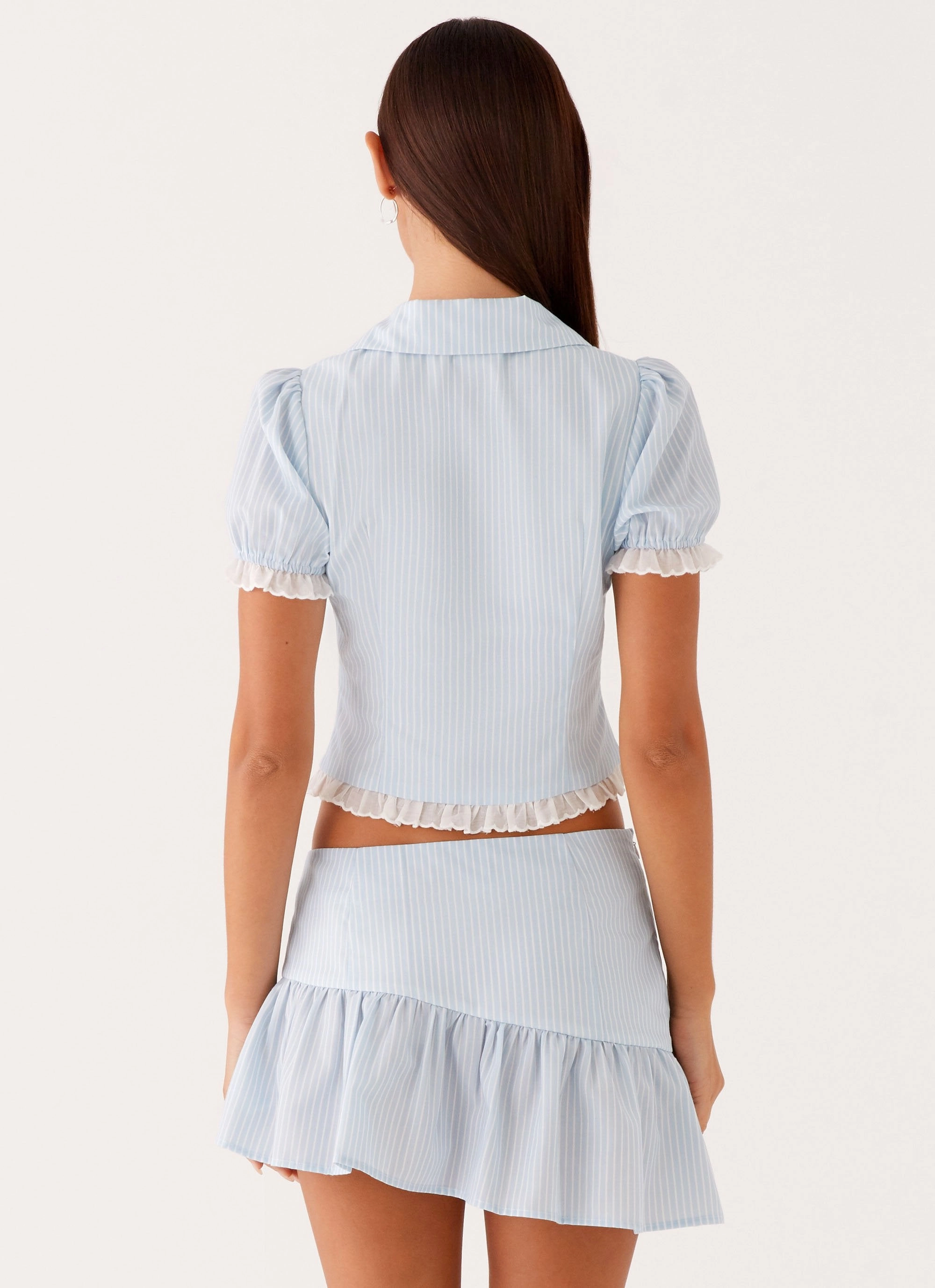 VentilatedArmholes Bennett Button Up Top - Blue White Stripe