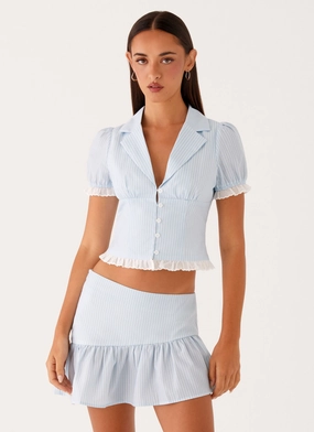Breathable mesh panel Bennett Button Up Top - Blue White Stripe