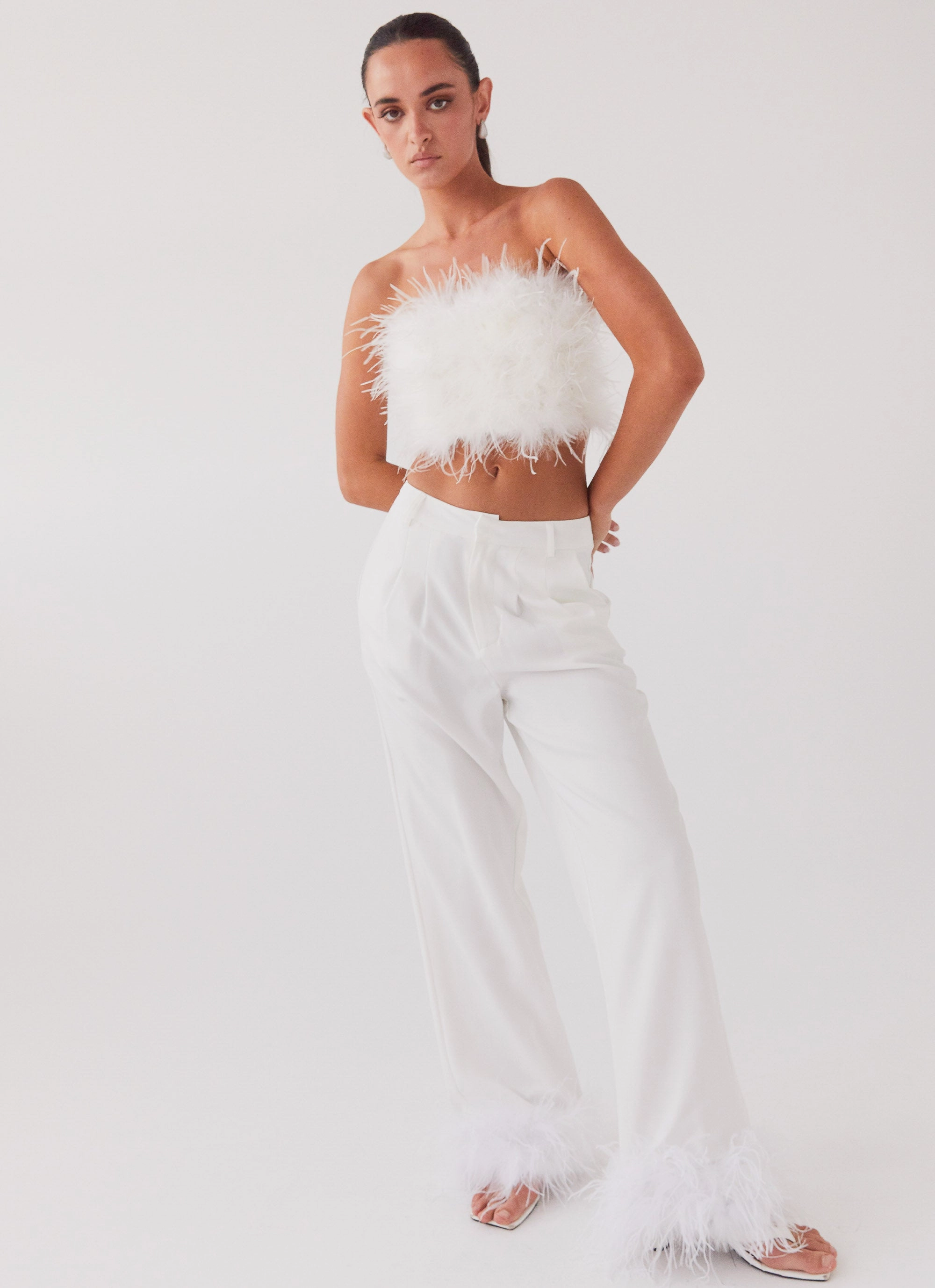 Shake It Off Feather Pants - Snow Zip Pocket Daily Style