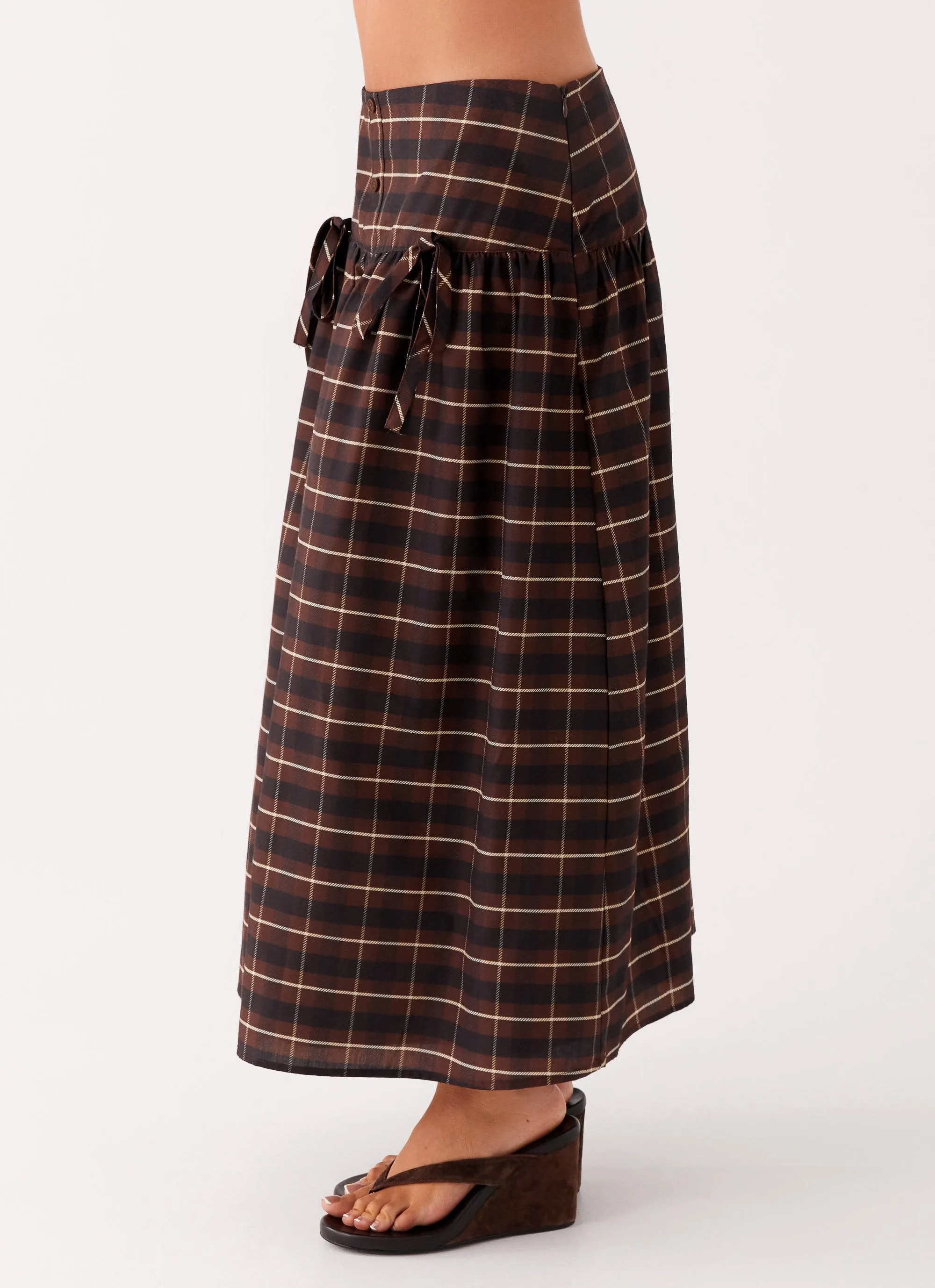 Quiet Places Midi Skirt - Chocolate Check Fair trade Patchwork Design