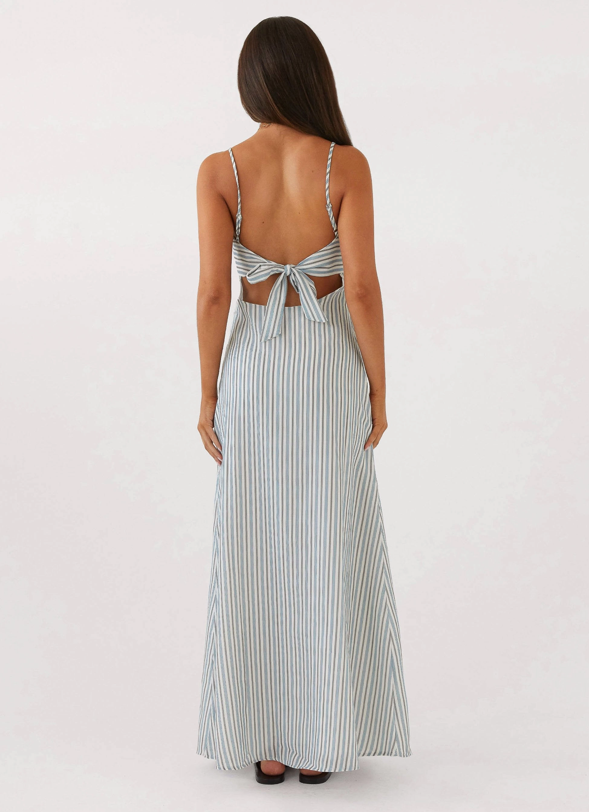 Sharp Fit Flora Linen Maxi Dress - Blue Choc Stripe