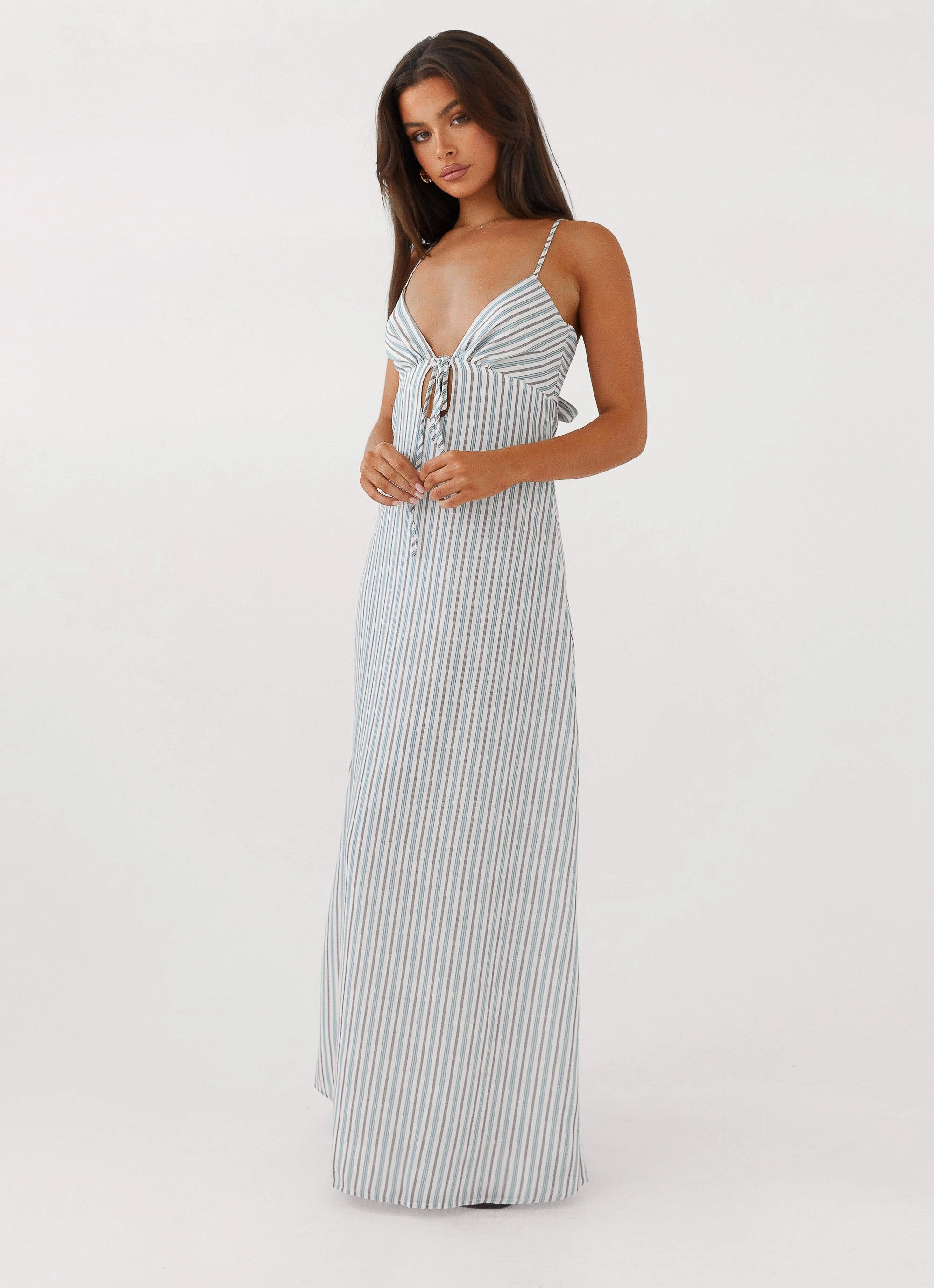 Flora Linen Maxi Dress - Blue Choc Stripe All Fit