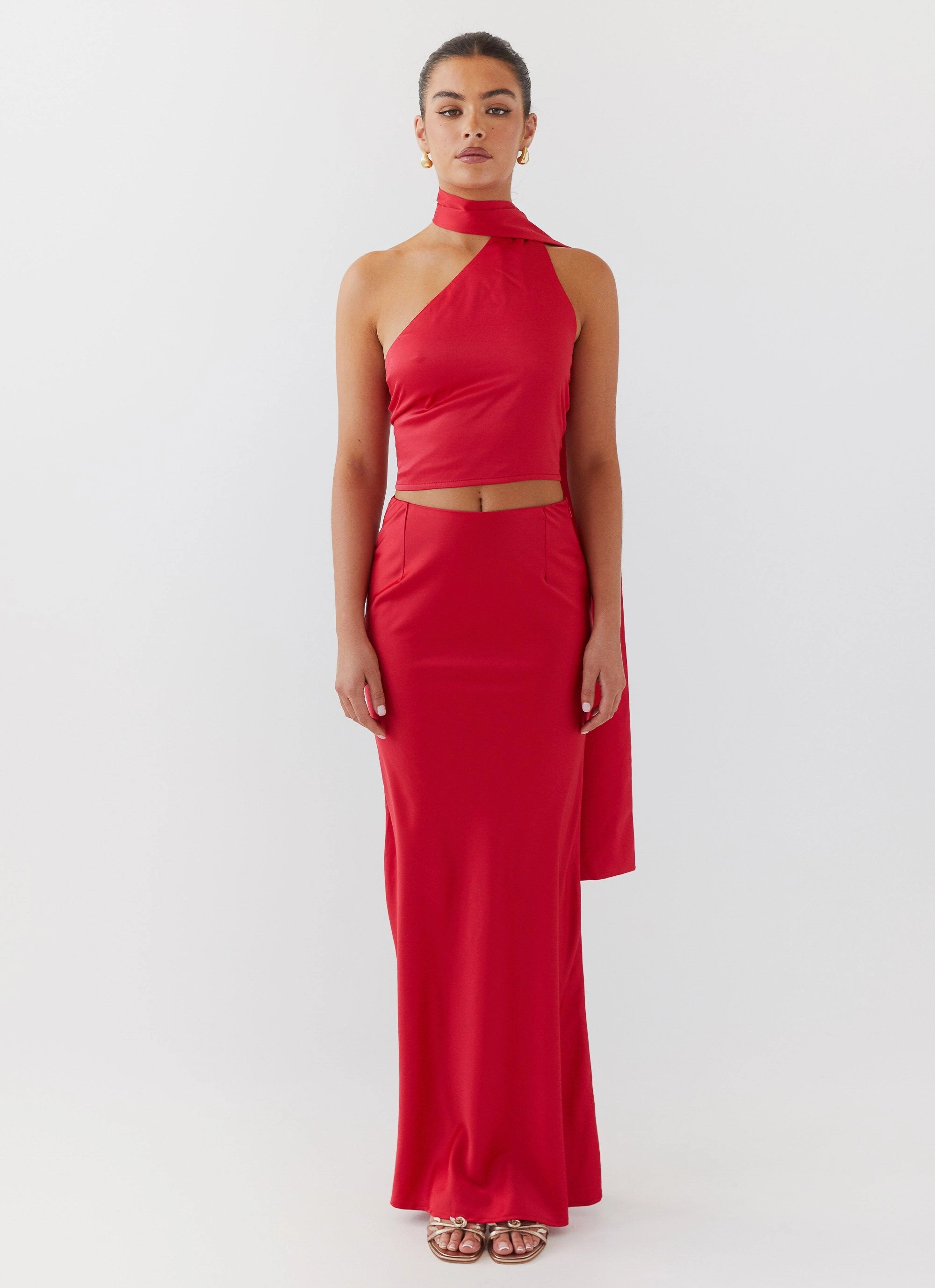 Zipper Closure System Josefina Satin Scarf Top - Rouge Red